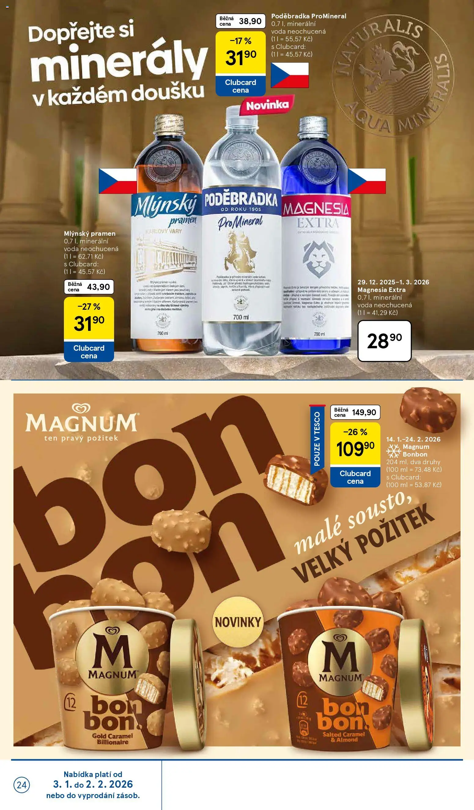 Tesco leták - Hypermarket od 14.01.2026 | Strana: 24 | Produkty: Poděbradka, Minerály, Magnum, Minerální voda