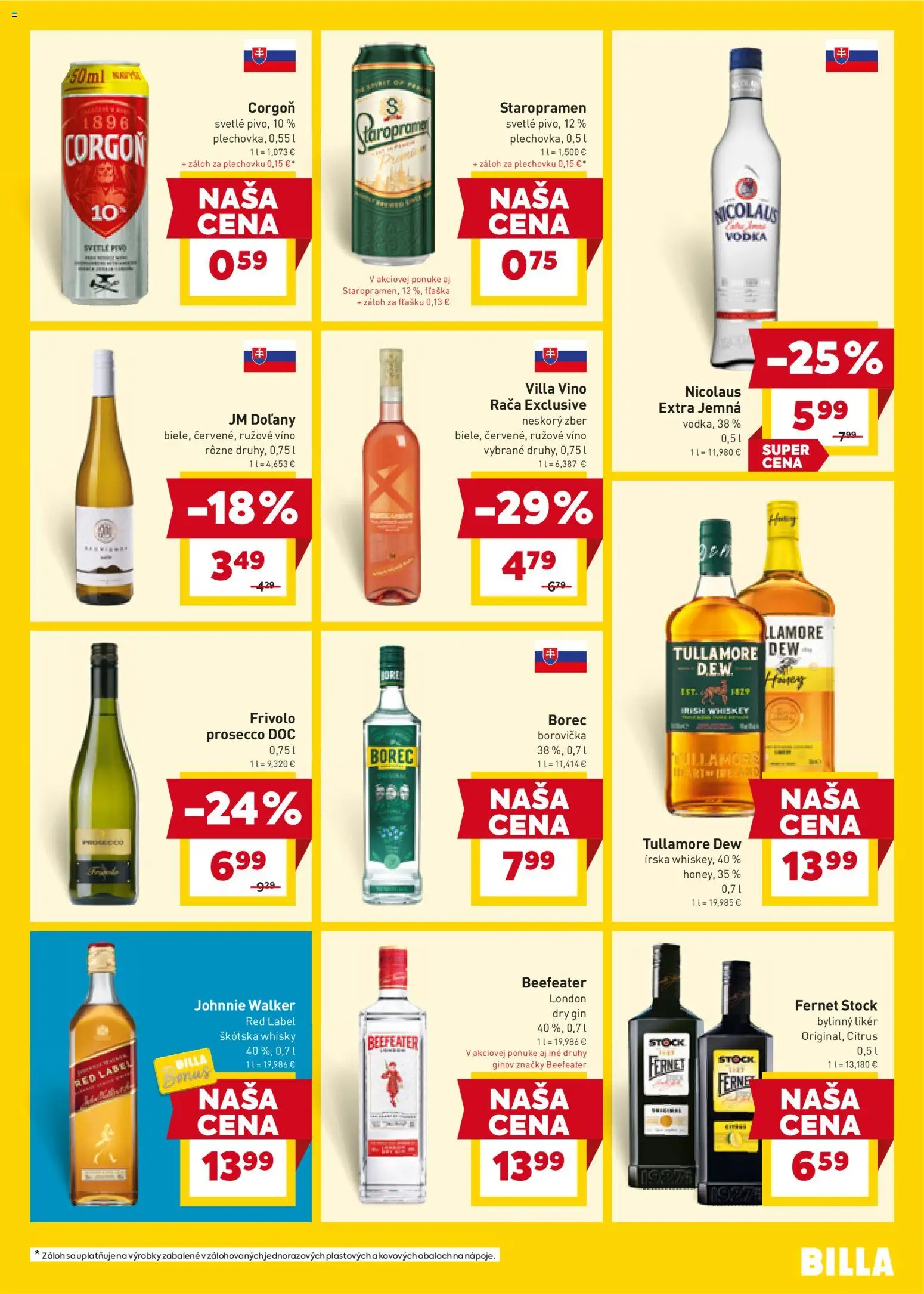Nové Billa akcie – leták je platný od 21.01.2026 | Strana: 21 | Produkty: Rúžové víno, Whisky, Fernet Stock, Nicolaus vodka