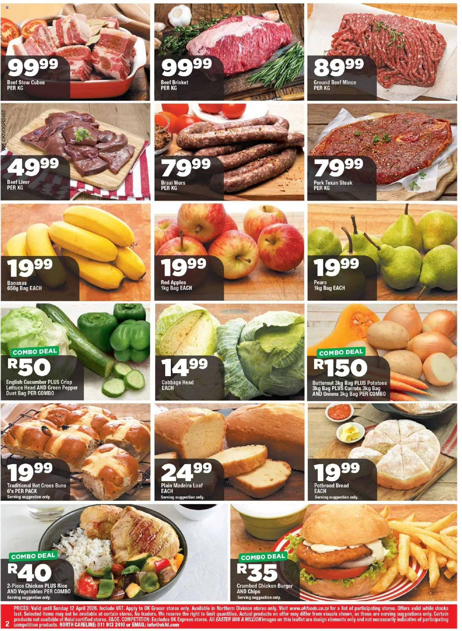 New OK Foods catalogue – valid from 25.03.2026 | Page: 2 | Products: Bag, Chips, Carrots, Lettuce