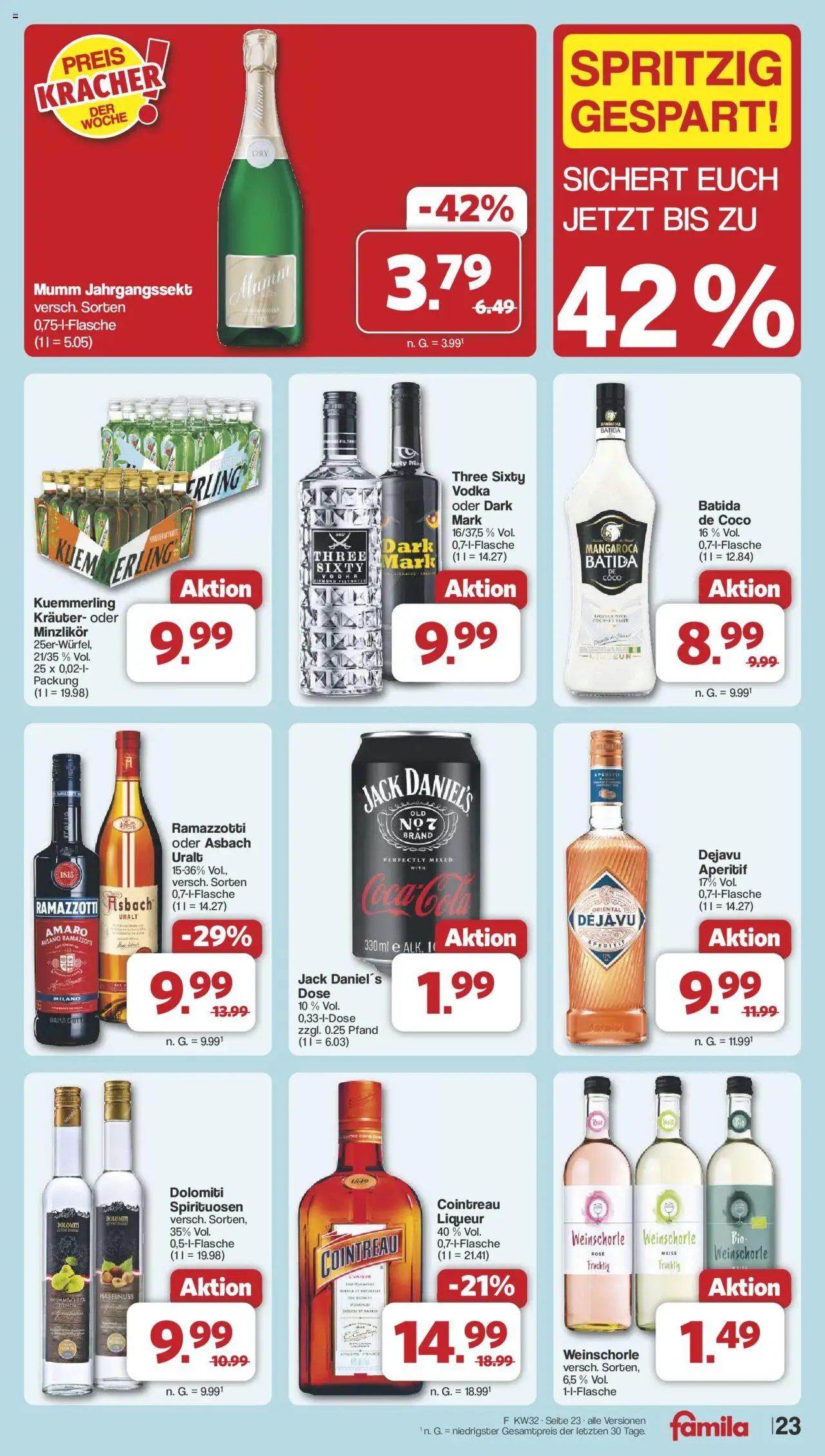 Famila Nordwest Prospekt 	 - gültig ab dem 03.08.2025 | Seite: 26 | Produkte: Jack Daniel's, Kuemmerling, Ramazzotti, Asbach