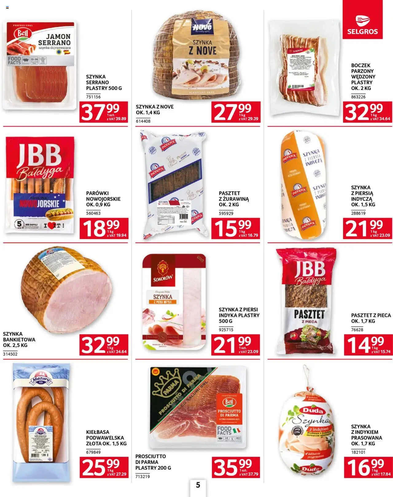 Selgros cash&carry Gazetka - Oferta dla gastronomii od 28.08.2025 | Strona: 5 | Produkty: Kiełbasa, Szynka drobiowa, Piersi, Boczek