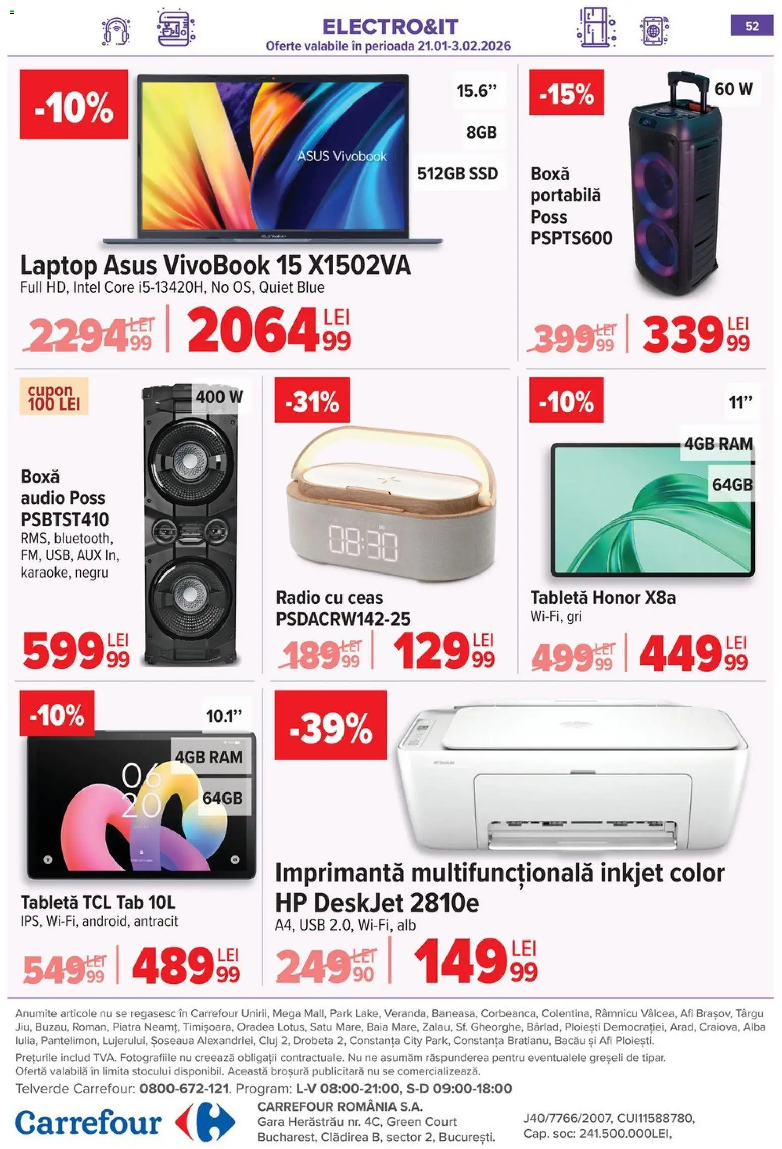 Noul catalog Carrefour – valabil de la 21.01.2026 | Pagină: 52 | Produse: Laptop, Ceas, Audio, Usb