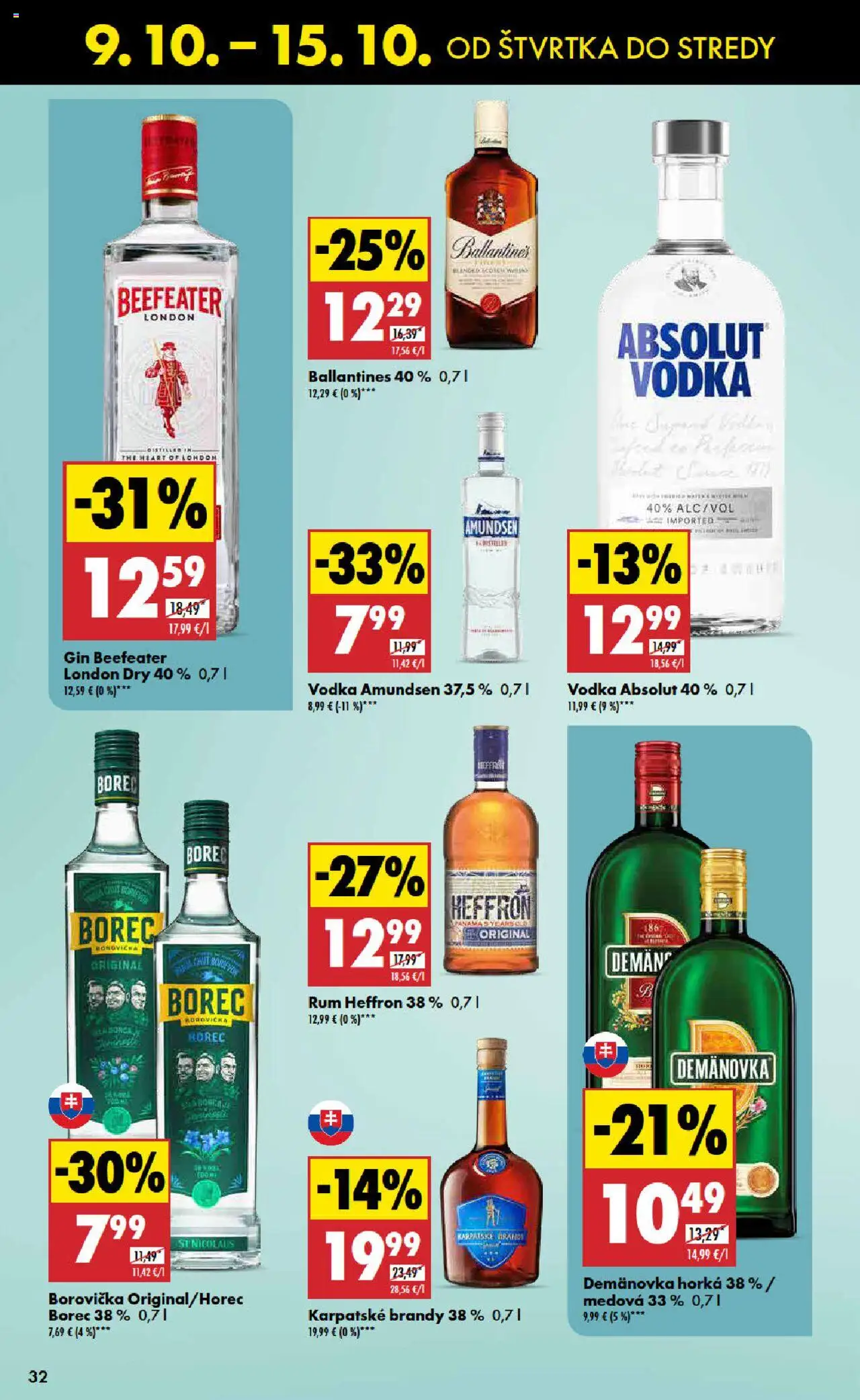Nové Biedronka akcie – leták je platný od 09.10.2025 | Strana: 32 | Produkty: Beefeater, Vodka, Rum, Ballantines