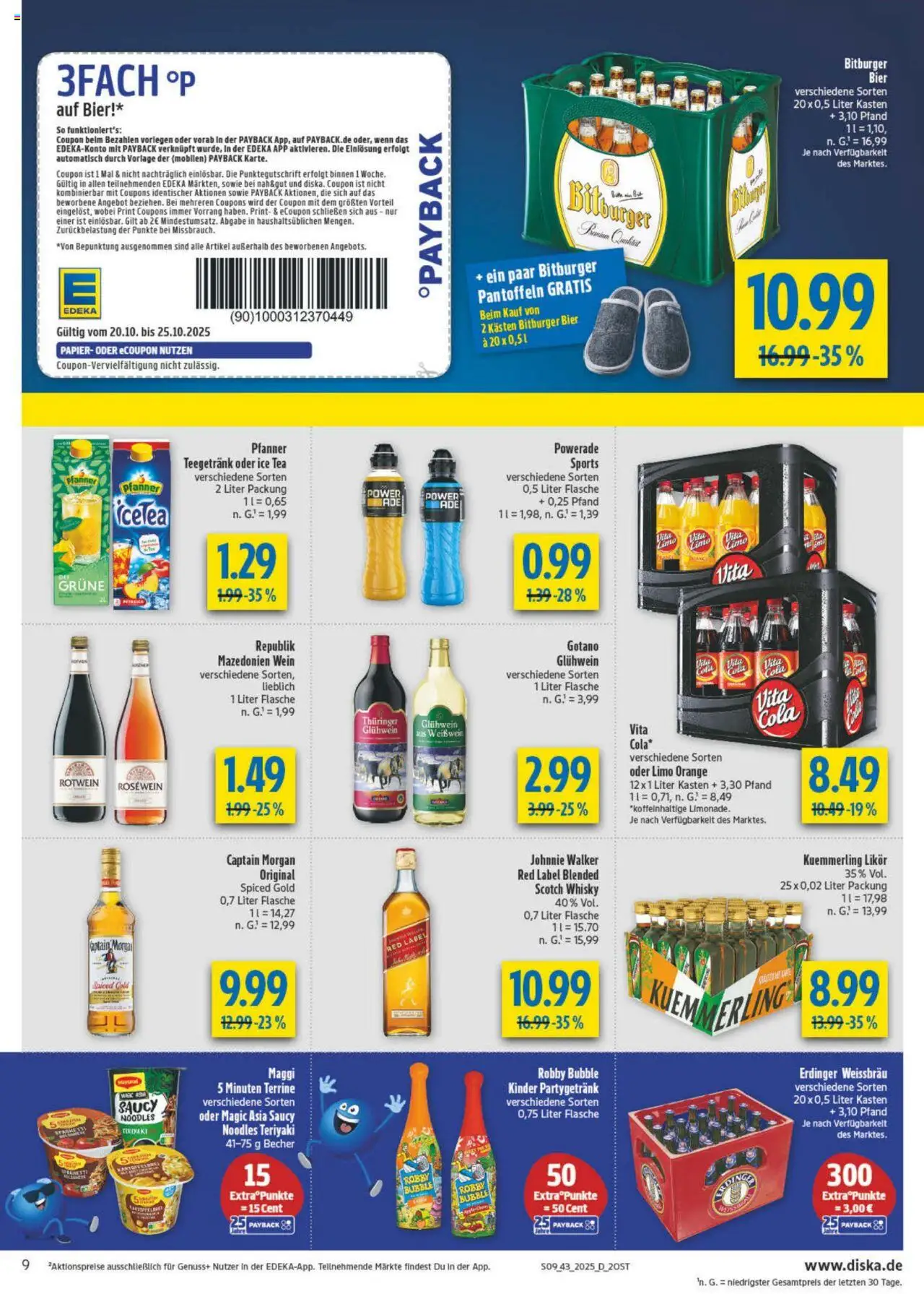 Diska - Diska Angebote Sachsen-Thüringen KW43 – gültig ab 20.10.2025 | Seite: 9 | Produkte: Whisky, Erdinger, Kuemmerling, Powerade