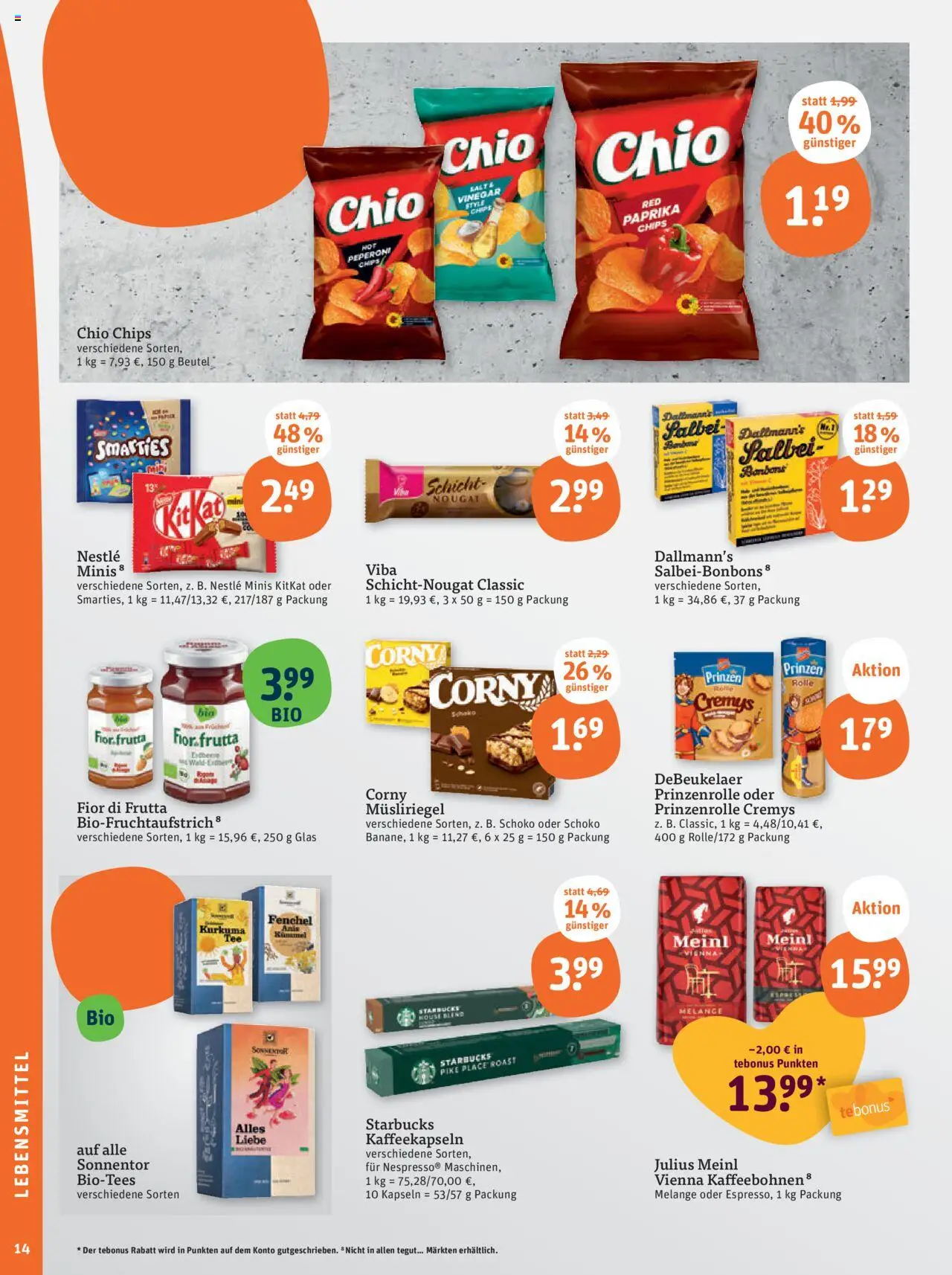 Tegut Prospekt - gültig ab dem 25.08.2025 | Seite: 16 | Produkte: Smarties, Starbucks, Paprika, Chips