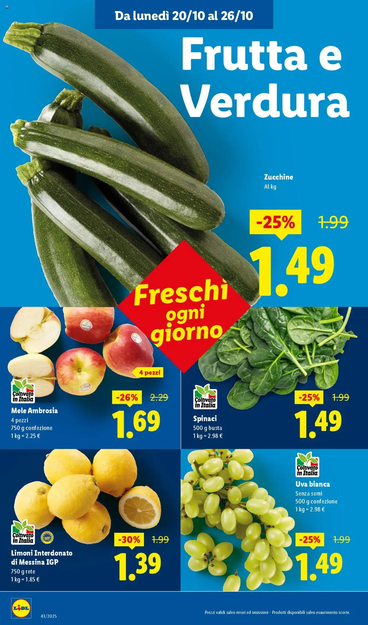 Volantino Lidl del 20.10.2025 | Pagina: 2 | Prodotti: Mele, Frutta, Spinaci, Zucchine
