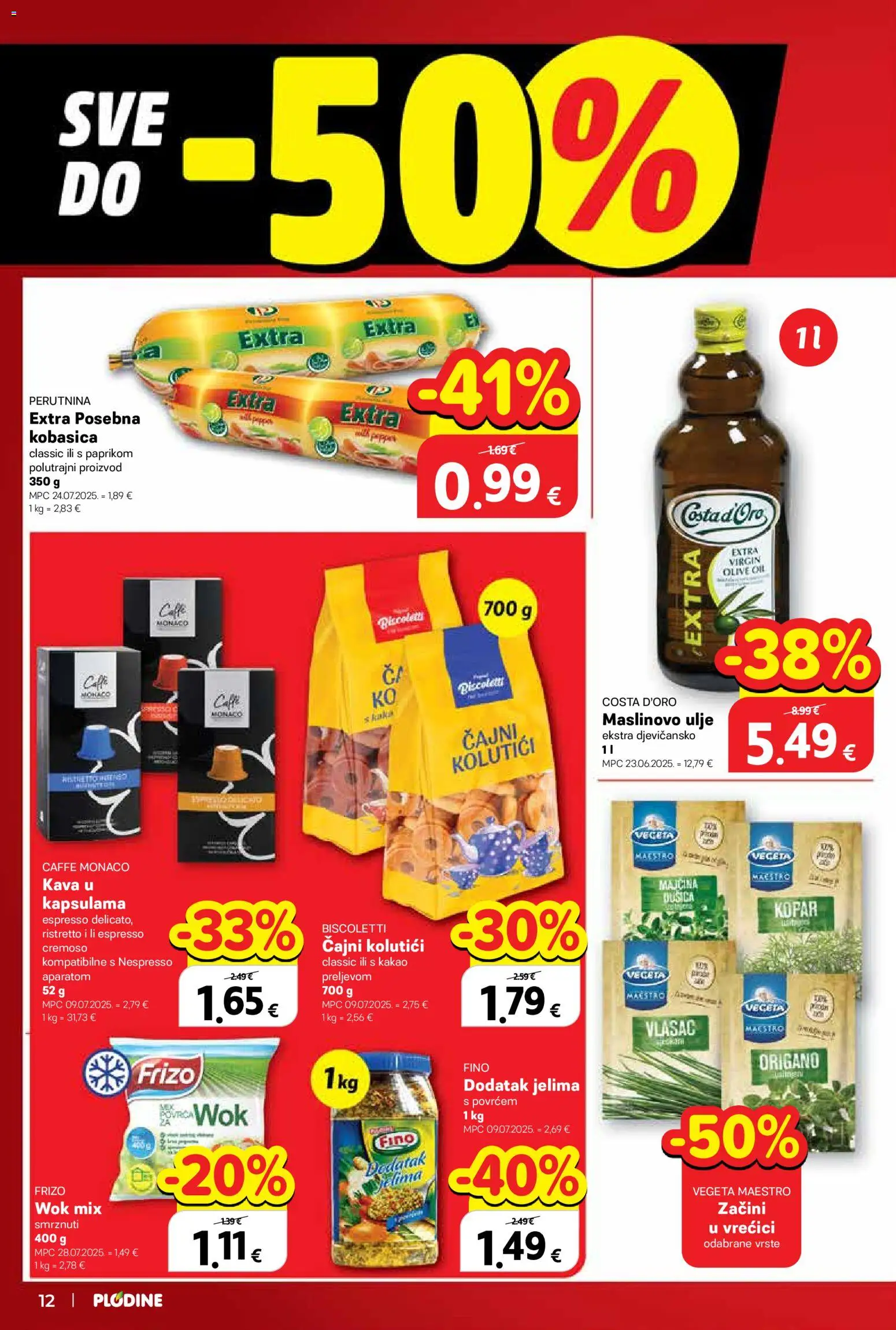 Plodine katalog | vrijedi od 08.04.2026 | Stranica: 12 | Proizvodi: Čajni kolutići, Ulje, Kobasica, Vegeta