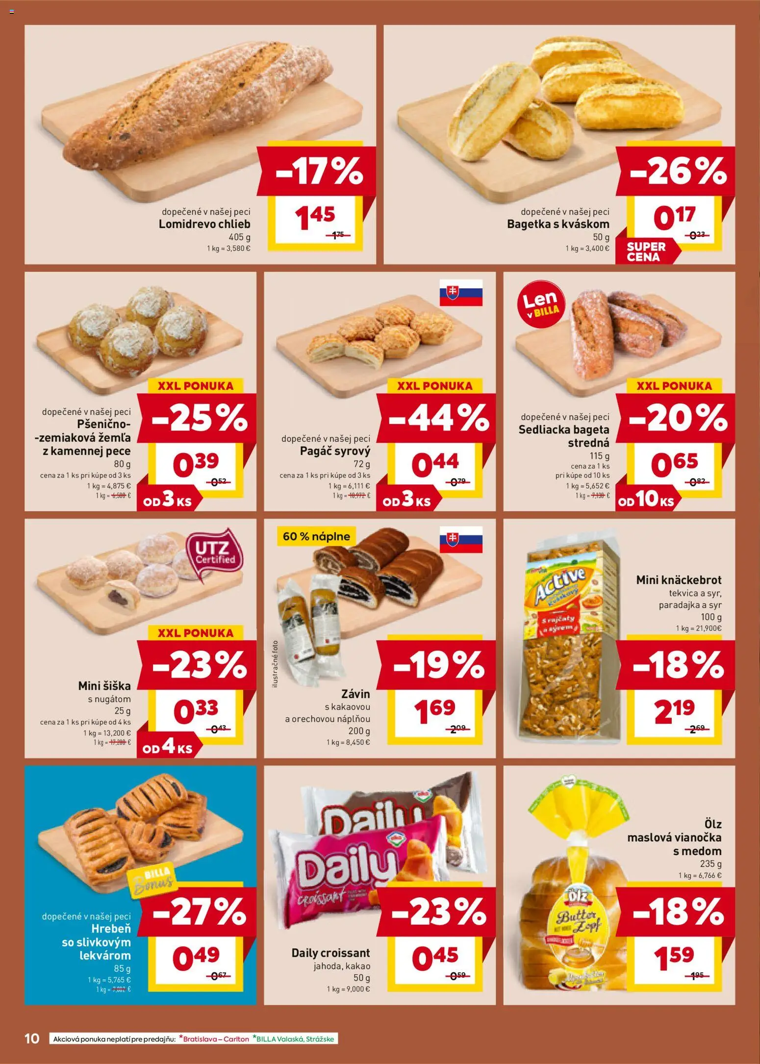Nové Billa akcie – leták je platný od 07.01.2026 | Strana: 10 | Produkty: Croissant, Vianočka, Závin, Hrebeň