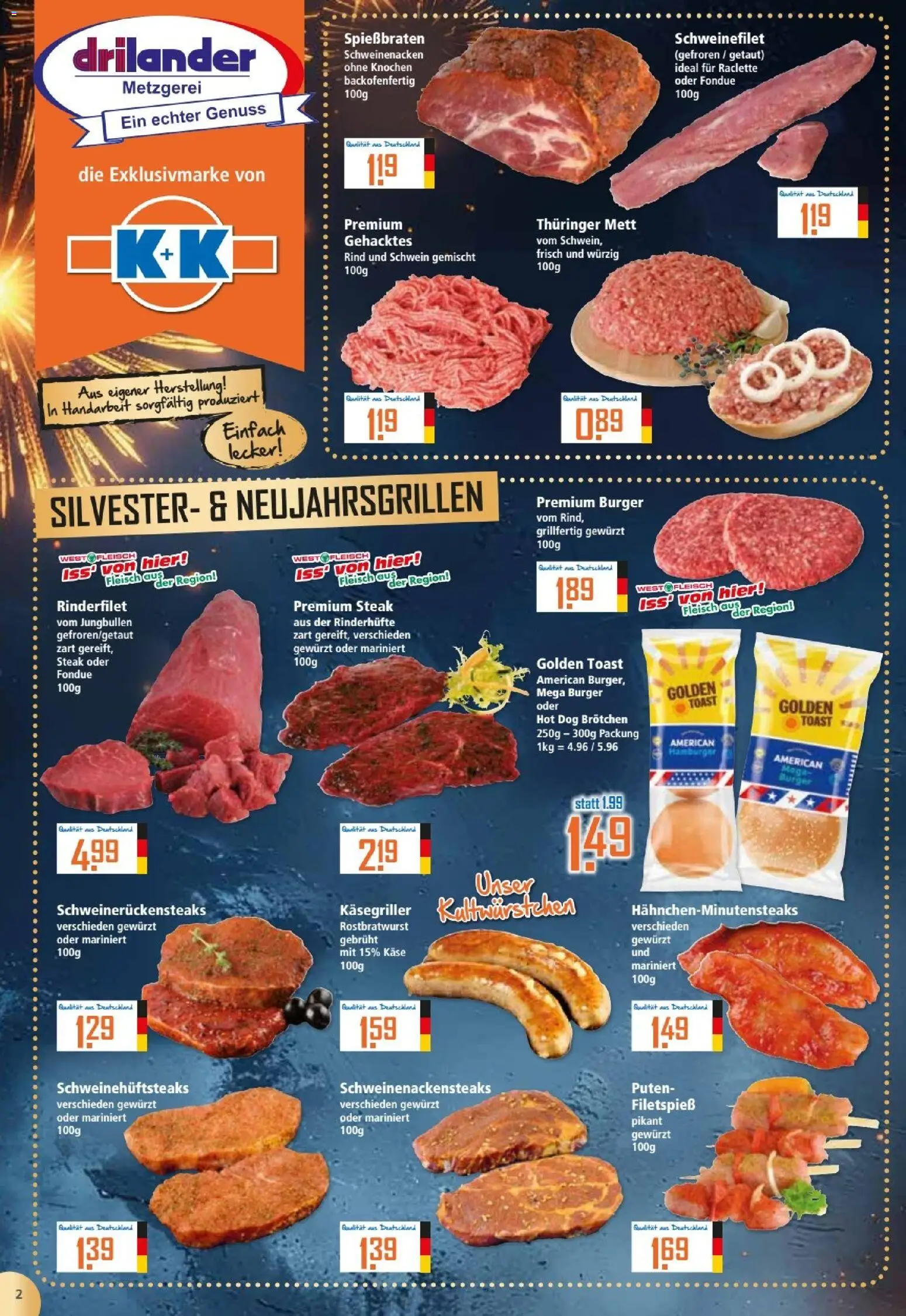Klaas & Kock Prospekt – gültig ab 29.12.2025 | Seite: 2 | Produkte: Käse, Schweinefilet, Fondue, Fleisch