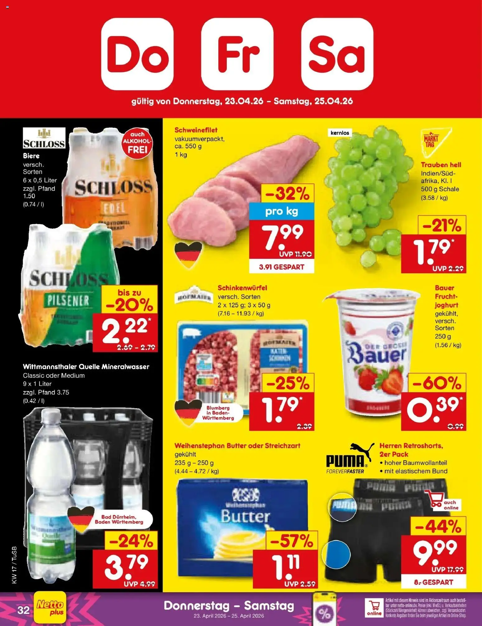 Netto Marken-Discount Prospekt Lahr-Langenwinkel	 – gültig ab 20.04.2026 | Seite: 47 | Produkte: Trauben, Bad, Weihenstephan butter, Schweinefilet