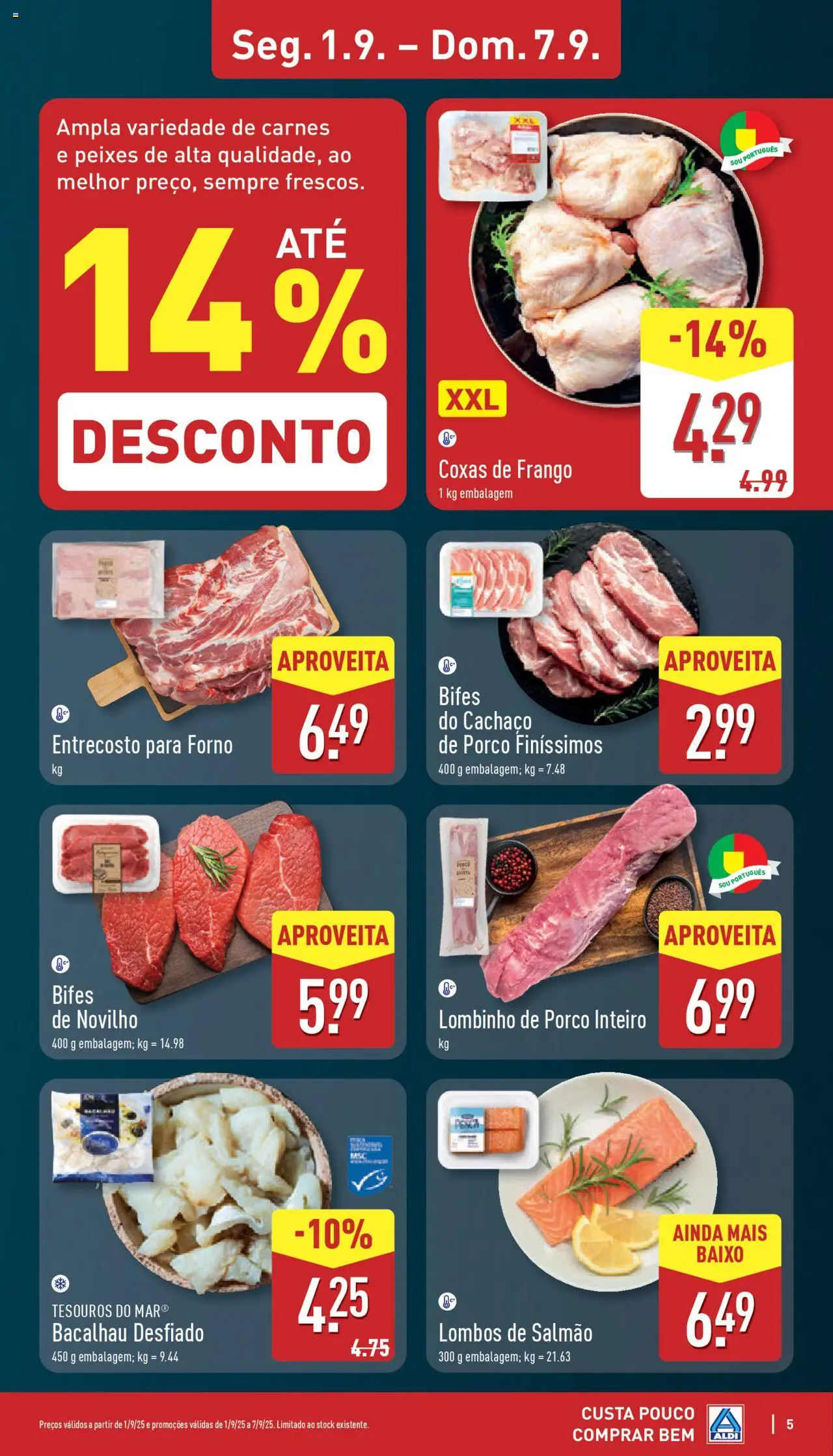 Aldi folheto │ válido de 01.09.2025 | Página: 5 | Produtos: Forno, Bacalhau, Frango, Salmão