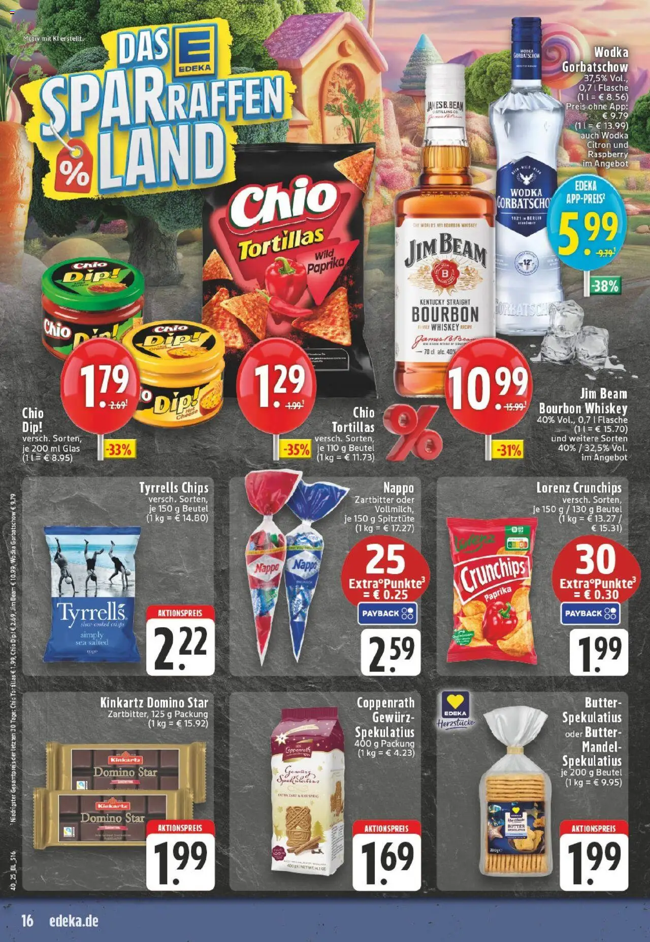 Edeka prospekt Lüdenscheid	 – gültig ab 28.09.2025 | Seite: 16 | Produkte: Lorenz crunchips, Chio tortillas, Chips, Whiskey