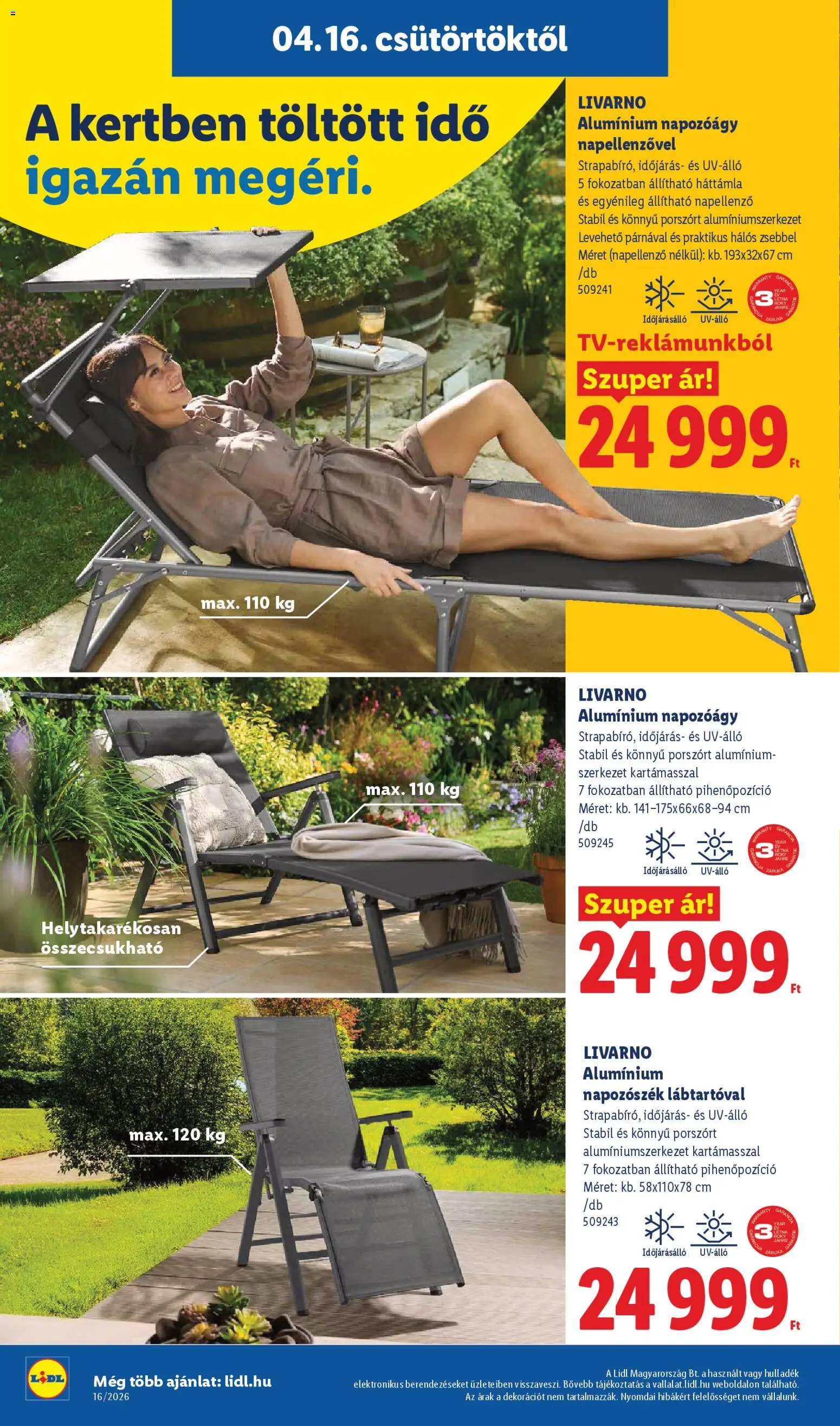 Lidl akciós ujság - amely érvényes a következő dátumtól: 16.04.2026 | Oldal: 18 | Termékek: Napozóágy