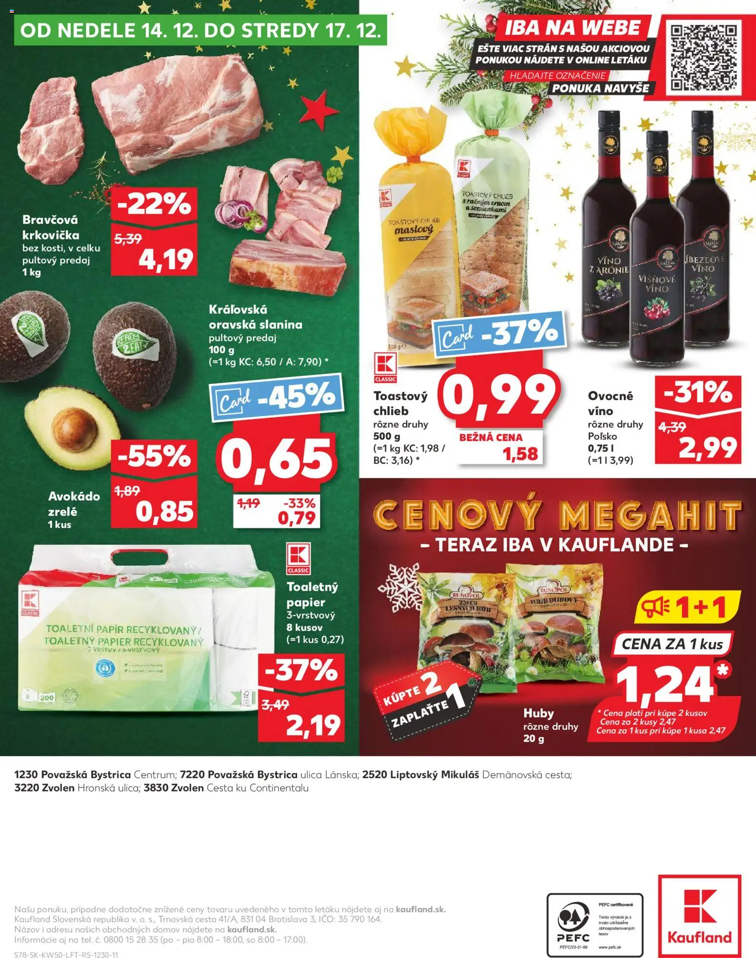 Nové Kaufland akcie – leták je platný od 11.12.2025 | Strana: 78 | Produkty: Chlieb, Bravčová krkovička, Toaletný papier, Krkovička