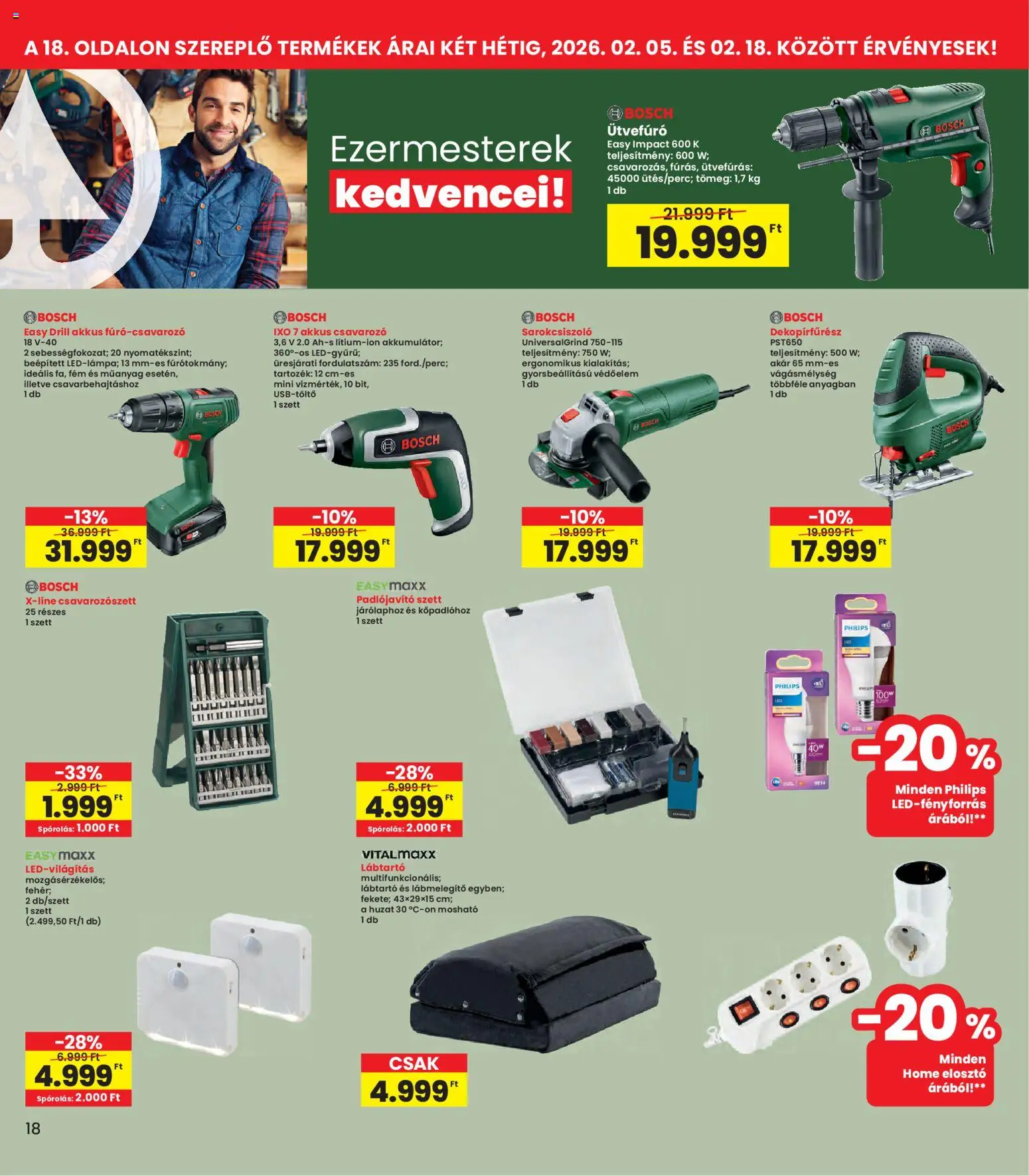 Interspar akciós ujság - amely érvényes a következő dátumtól: 05.02.2026 | Oldal: 18 | Termékek: Ütvefúró, Dekopírfűrész, Akkus csavarozó, Csavarozó