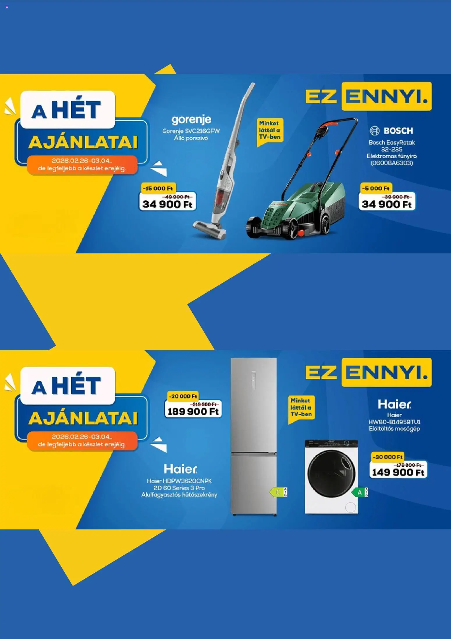 Euronics akciós ujság - amely érvényes a következő dátumtól: 26.02.2026 | Oldal: 1 | Termékek: Álló porszívó, Hűtőszekrény, Mosógép, Porszívó