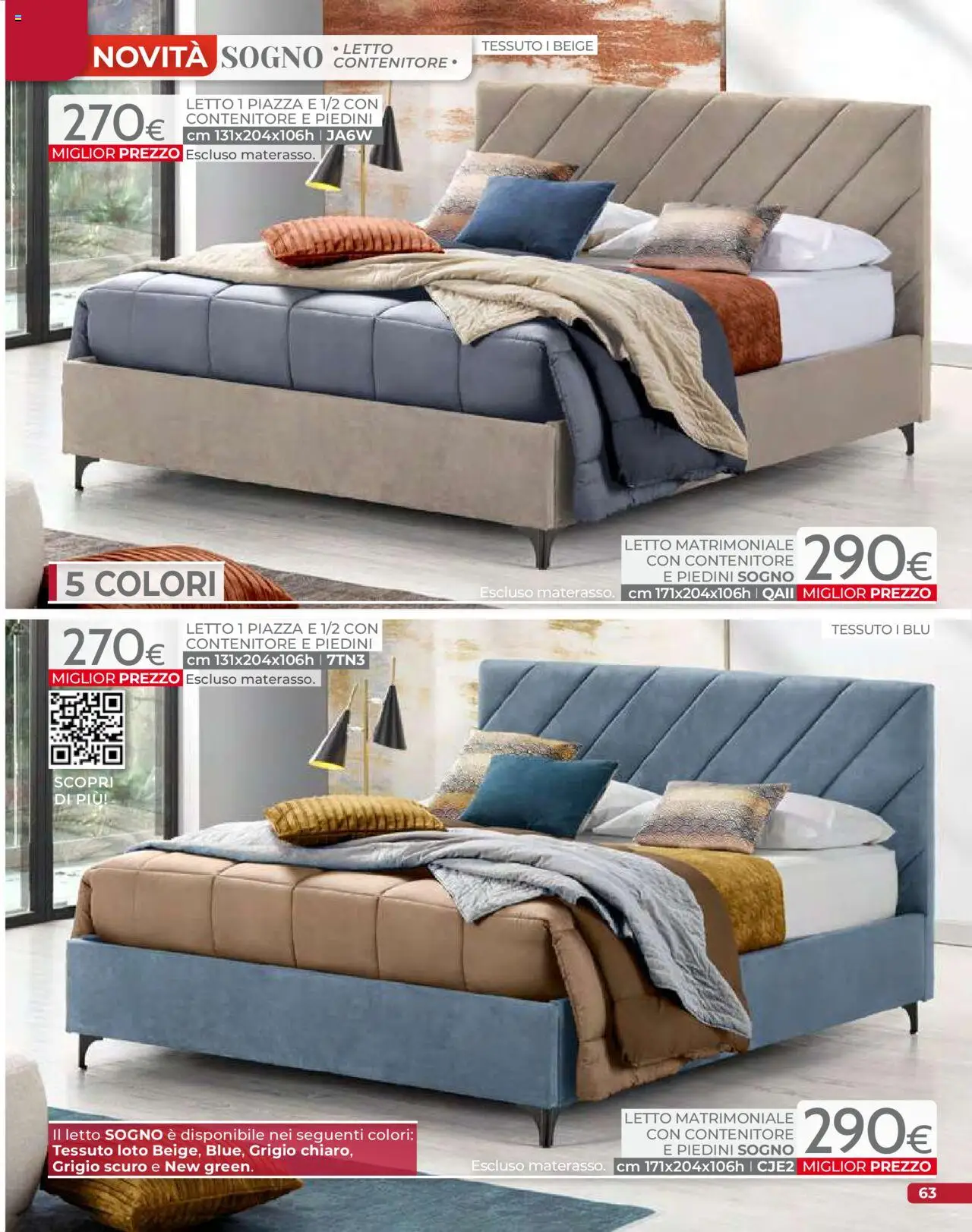 Volantino Mondo Convenienza del 09.09.2025 | Pagina: 65 | Prodotti: Letto matrimoniale, Contenitore, Letto