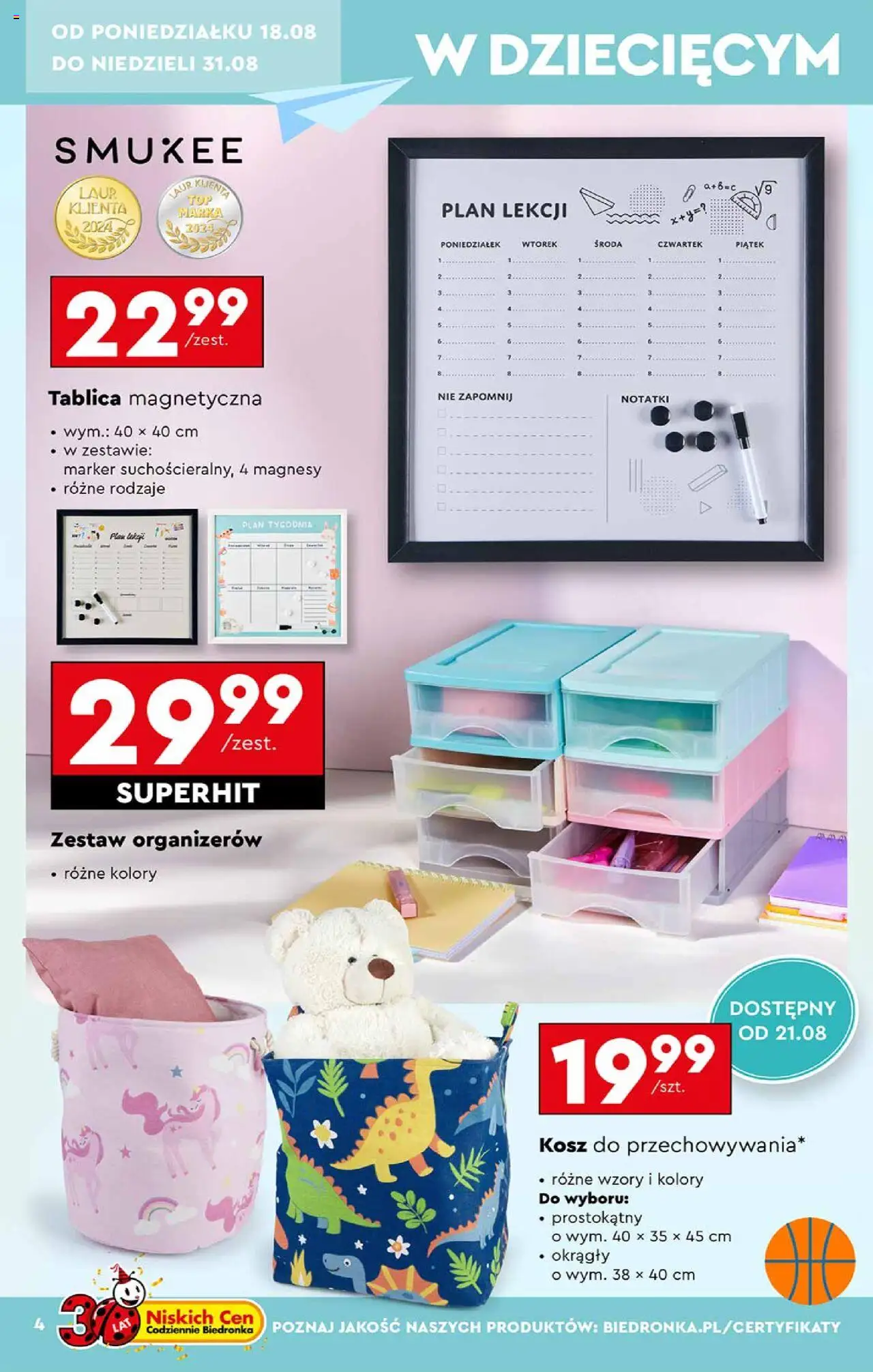 Biedronka gazetka - Hity i inspiracje od 18.08.2025 | Strona: 4 | Produkty: Kosz
