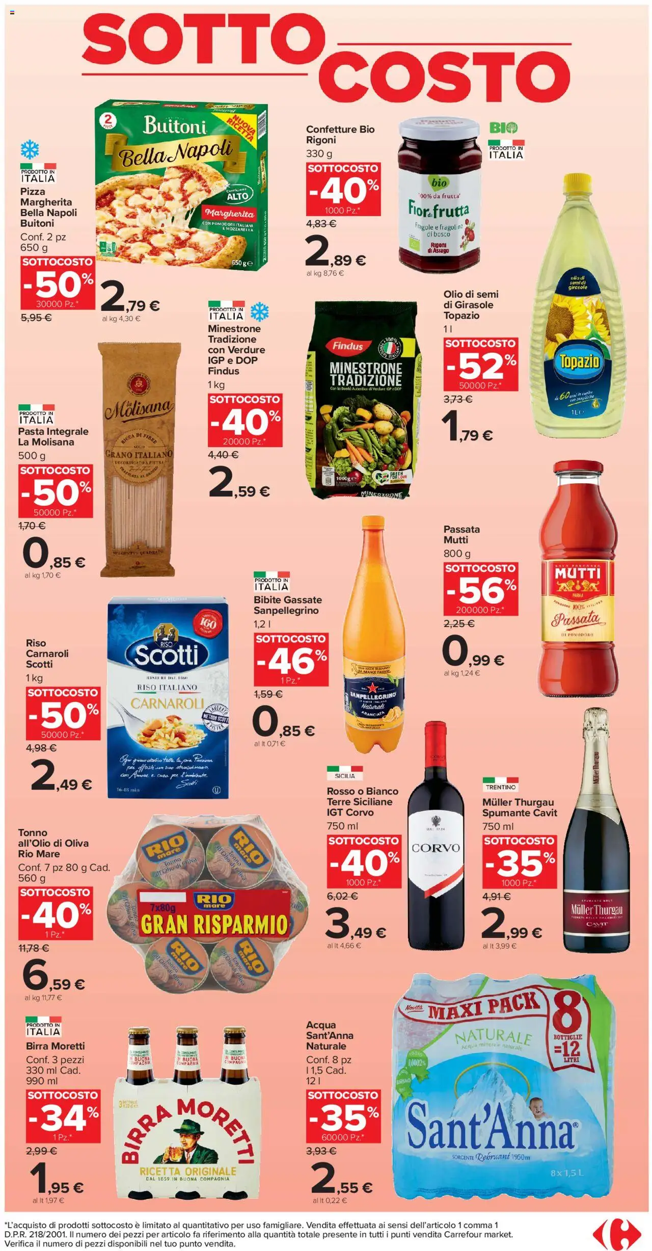 Volantino Carrefour del 10.10.2025 | Pagina: 3 | Prodotti: Riso, Pomodoro, Birra Moretti, Bibite