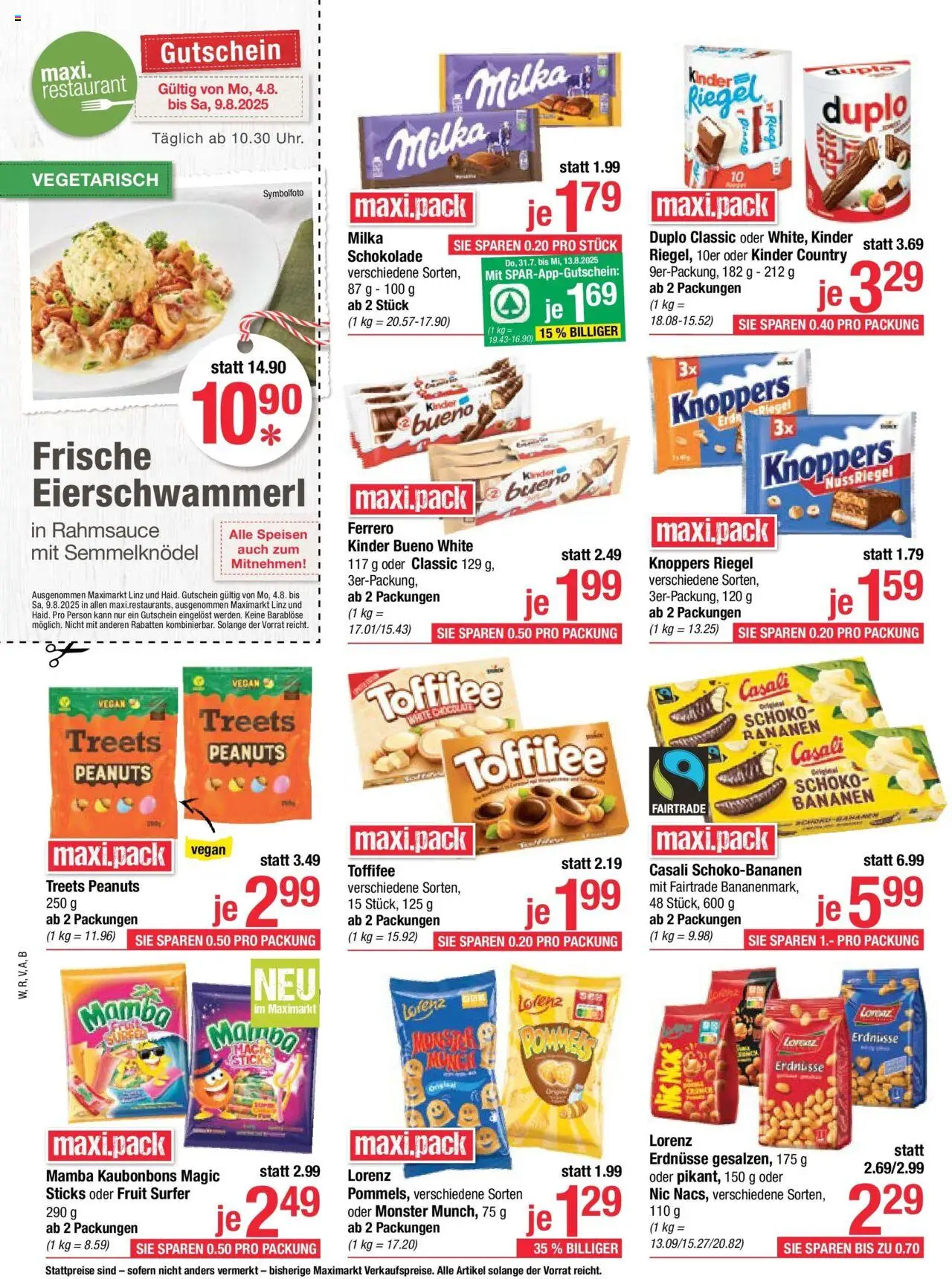 Maximarkt Flugblatt Anif, Bruck an der Großglocknerstraße gültig ab 04.08.2025 | Seite: 8 | Produkte: Папионка, Schokolade, Bananen