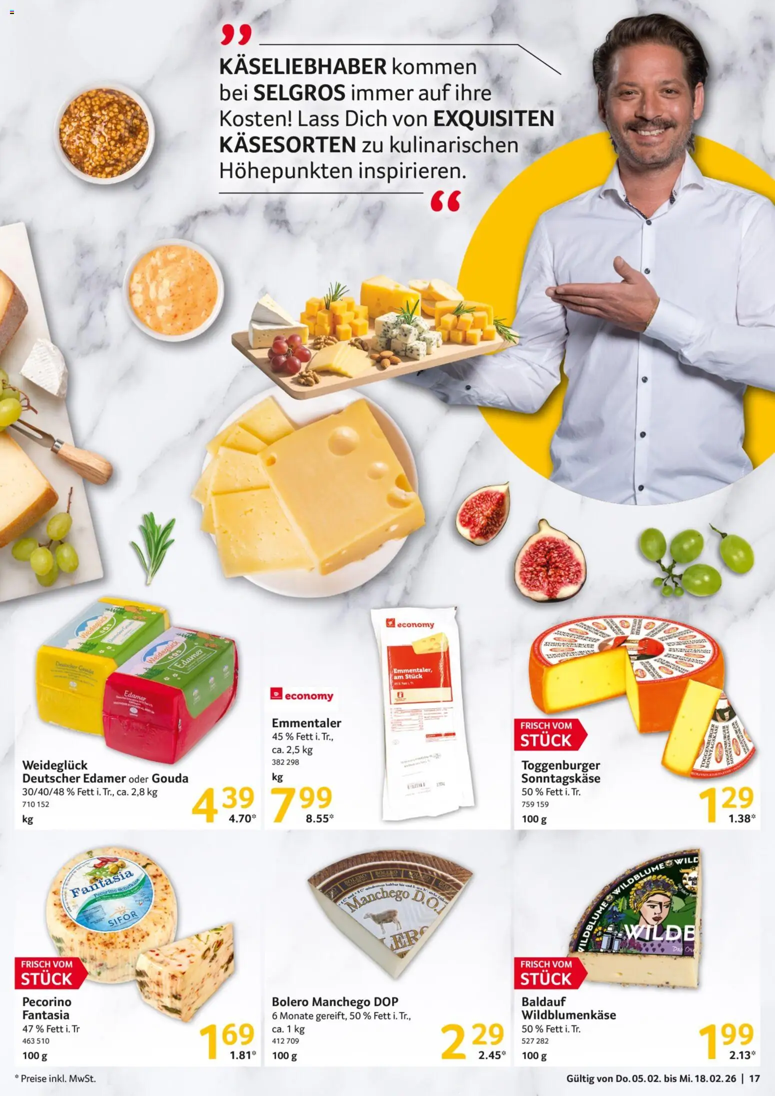 Selgros Gastronomie – gültig ab 05.02.2026 | Seite: 17 | Produkte: Bolero, Gouda, Edamer