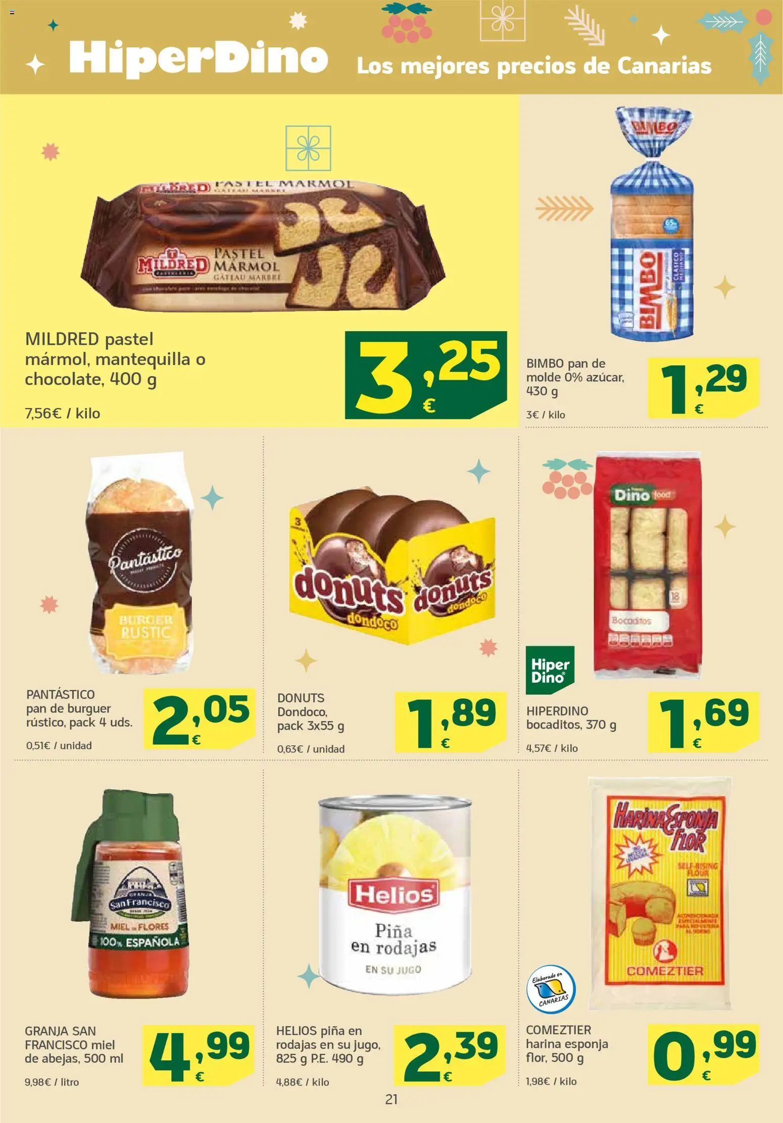 HiperDino folleto │ válido desde el 04.12.2025 | Página: 21 | Productos: Pan, Jugo, Piña, Donuts