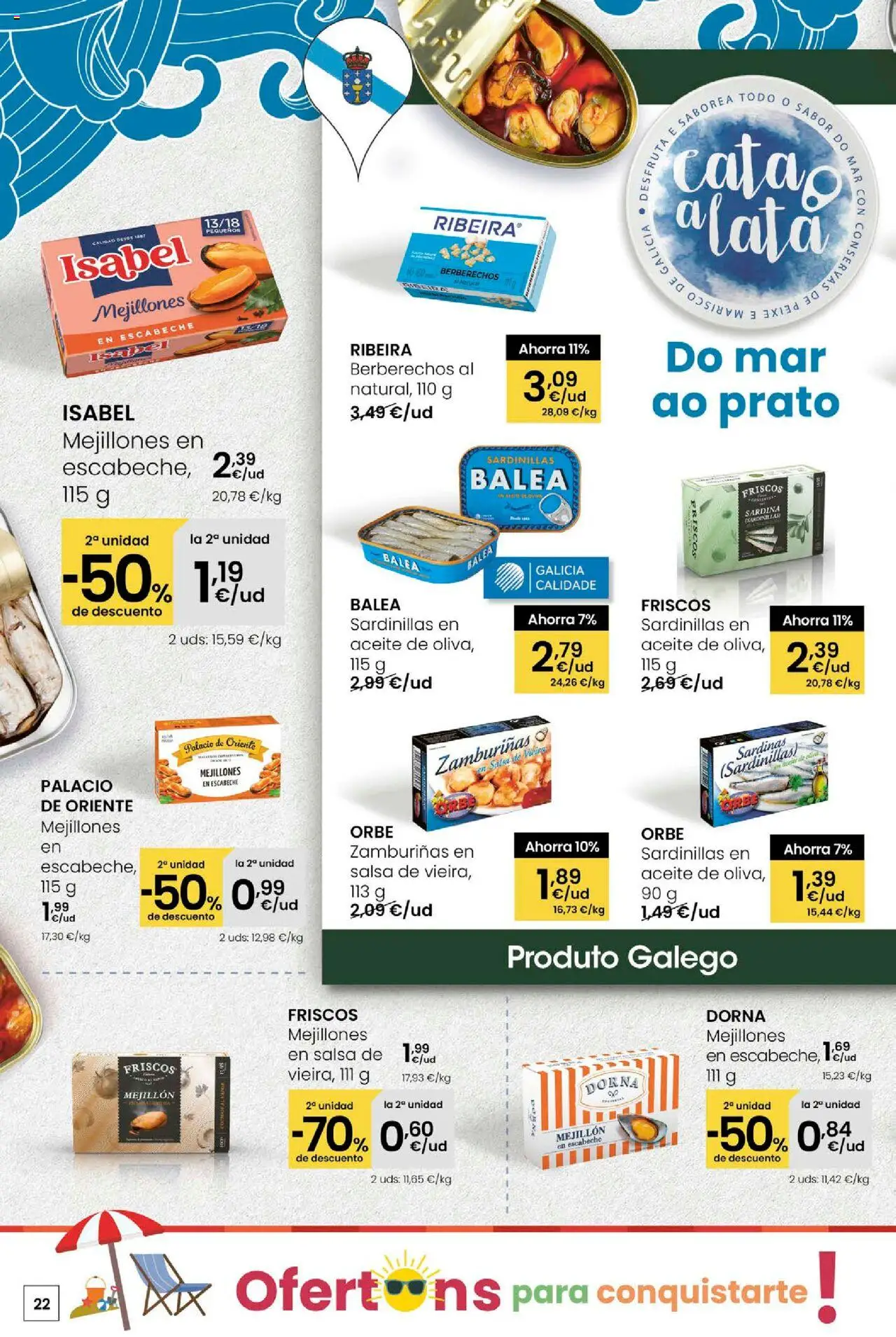 Eroski - Ofertons para conquistarte │ válido desde el 31.07.2025 | Página: 22 | Productos: Berberechos, Sardinillas, Aceite