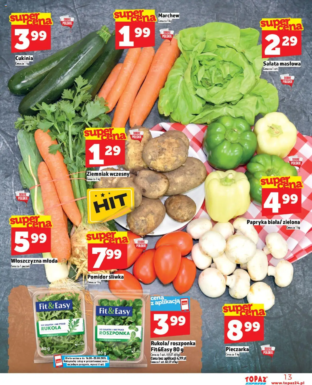Topaz Gazetka - Express od 14.08.2025 | Strona: 13 | Produkty: Papryka, Cukinia, Rukola, Roszponka
