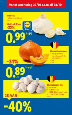 Knoflook, 250 g - 3,96 EUR/kg - Voorbeeld van een folder van Lidl, geldig van 22.10.2025 | Pagina: 4 | Producten: Knoflook, Pompoen