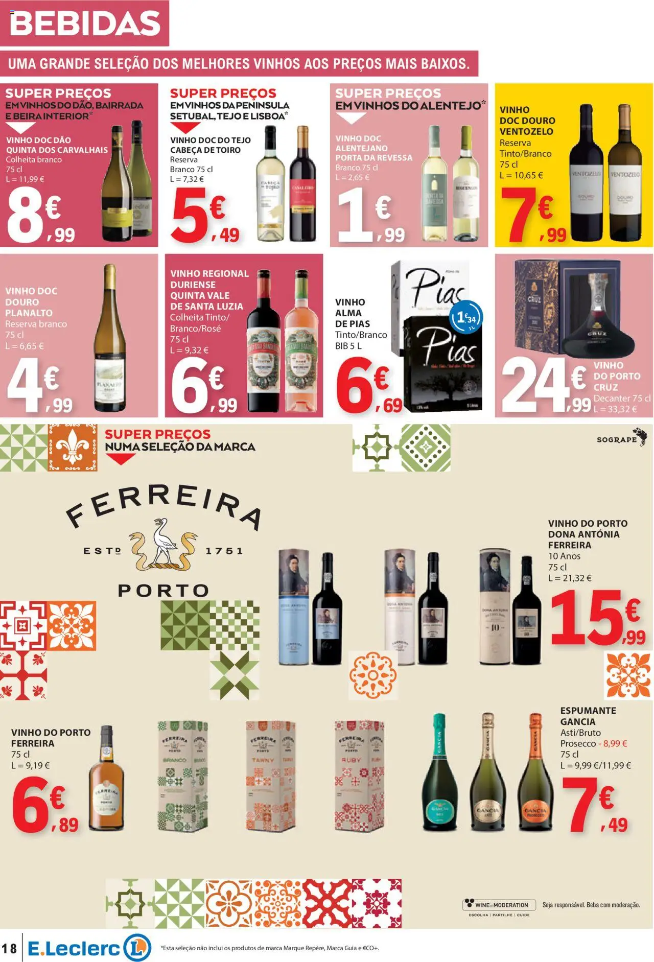 E.Leclerc folheto │ válido de 14.08.2025 | Página: 18 | Produtos: Porta, Espumante, Prosecco, Vinho