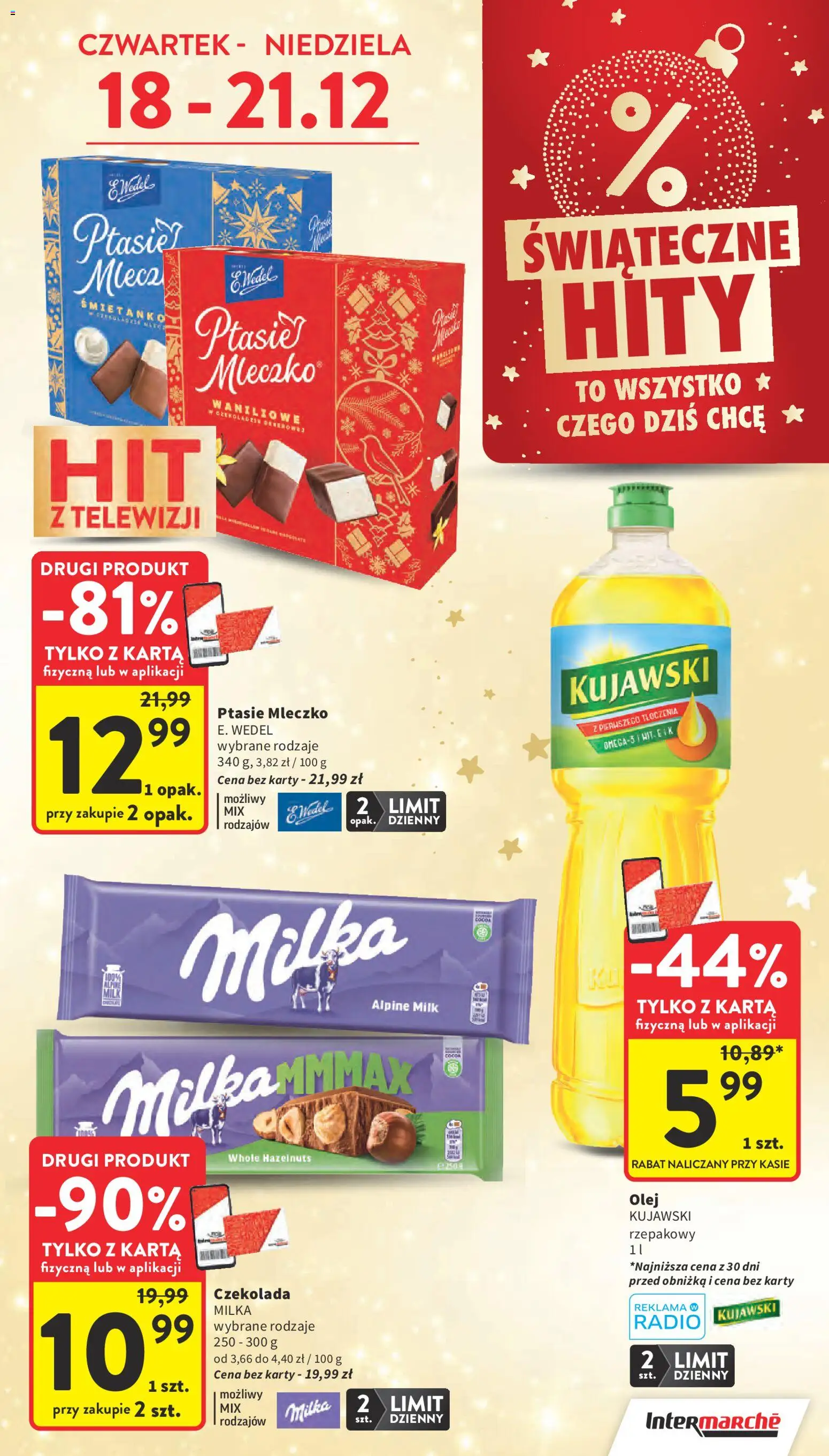 Intermarche Gazetka od 18.12.2025 | Strona: 4 | Produkty: Karta, Milka, Ptasie mleczko, Olej