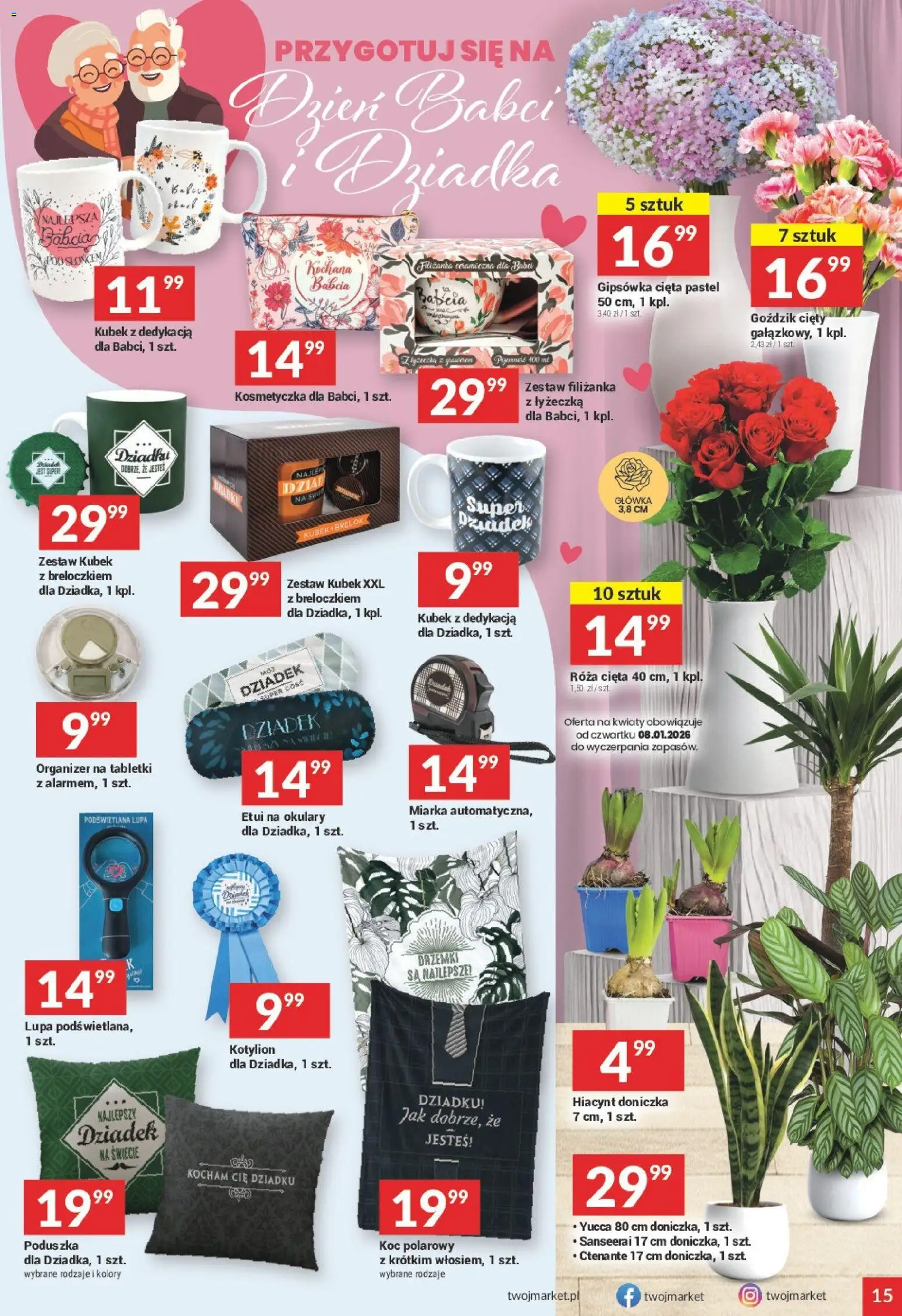 Twój Market Gazetka od 07.01.2026 | Strona: 15 | Produkty: Okulary, Goździk, Doniczka, Kwiaty