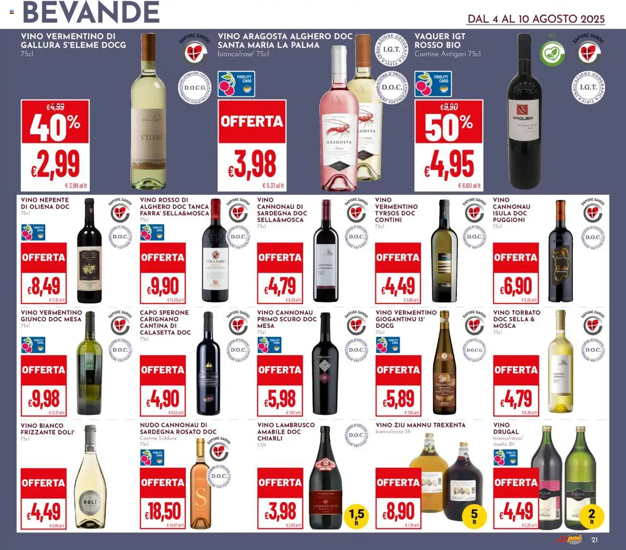 Volantino Pan del 04.08.2025 | Pagina: 21 | Prodotti: Vino, Vino rosso, Vino bianco