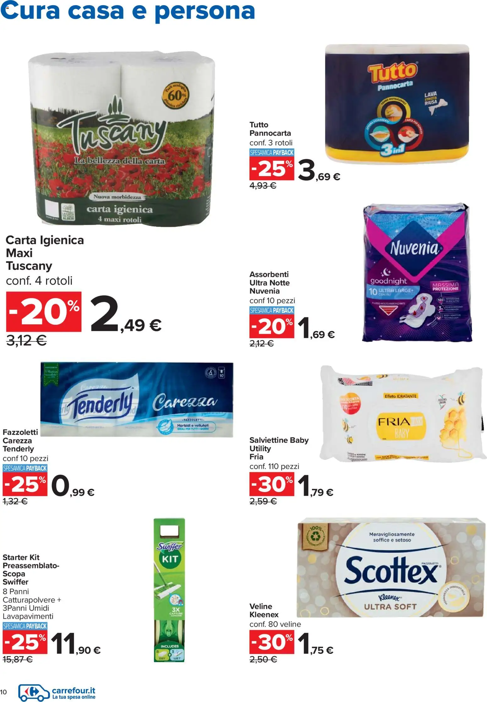Volantino Carrefour del 30.10.2025 | Pagina: 10 | Prodotti: Carta igienica, Veline, Fazzoletti, Scopa