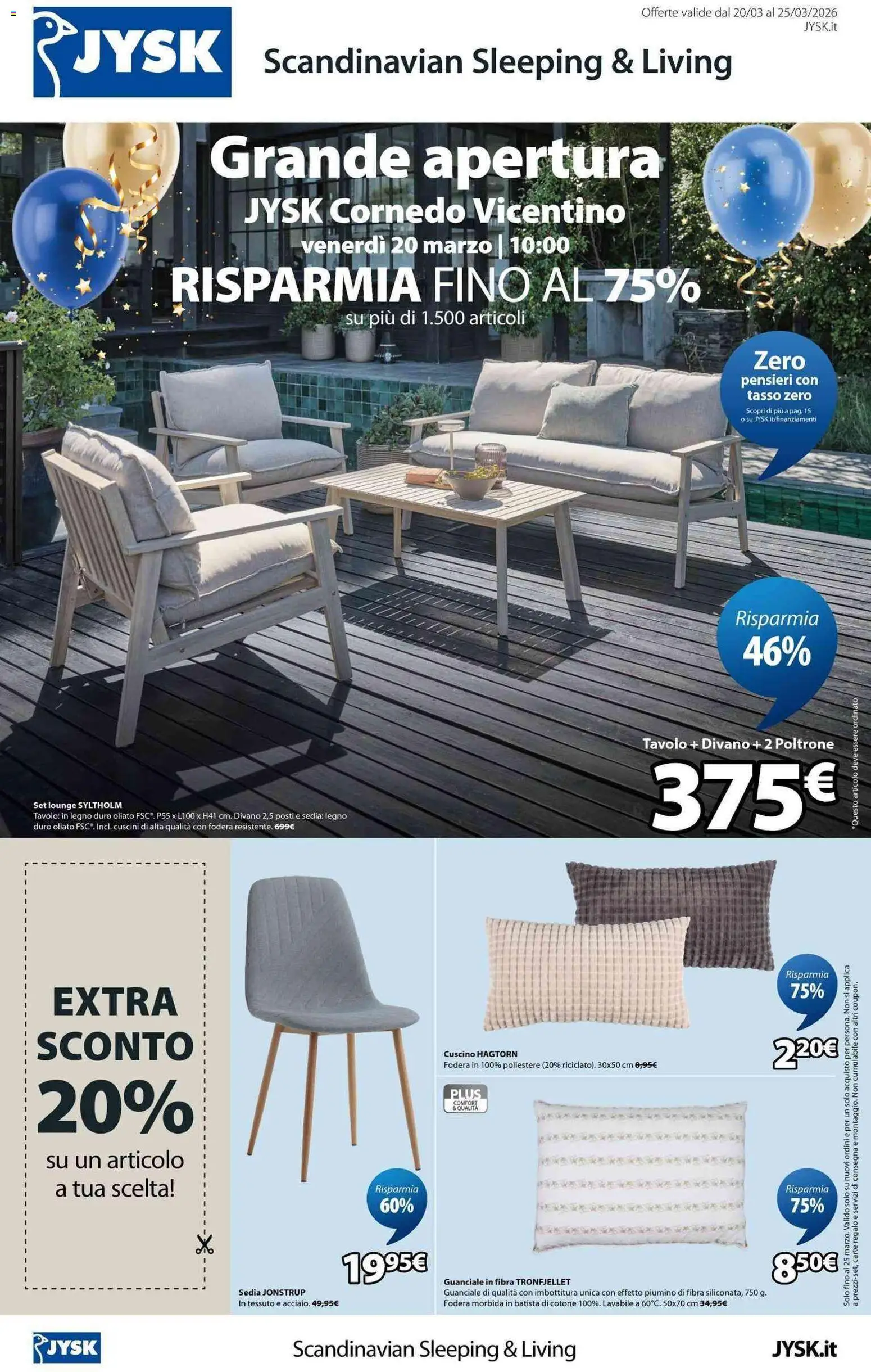 Volantino JYSK del 20.03.2026 | Pagina: 1 | Prodotti: Divano, Tavolo, Sedia, Guanciale