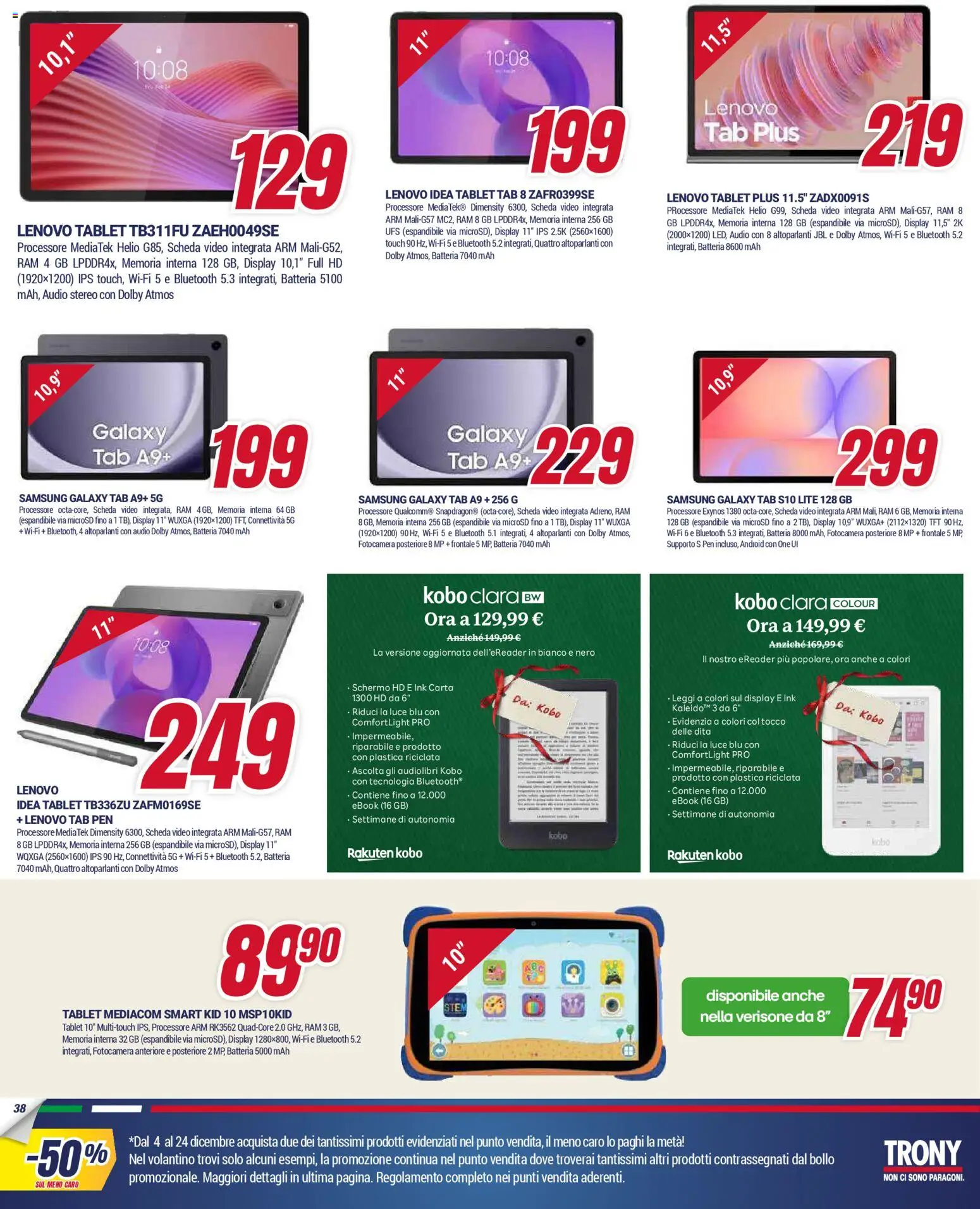 Volantino Trony del 04.12.2025 | Pagina: 38 | Prodotti: Samsung Galaxy, Audio, Fotocamera, Batteria