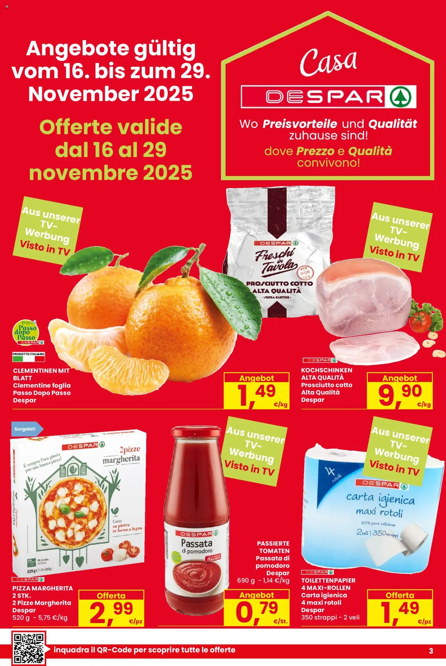 Volantino Despar del 13.11.2025 | Pagina: 3 | Prodotti: Prosciutto Cotto, Carta igienica, Prosciutto, TV