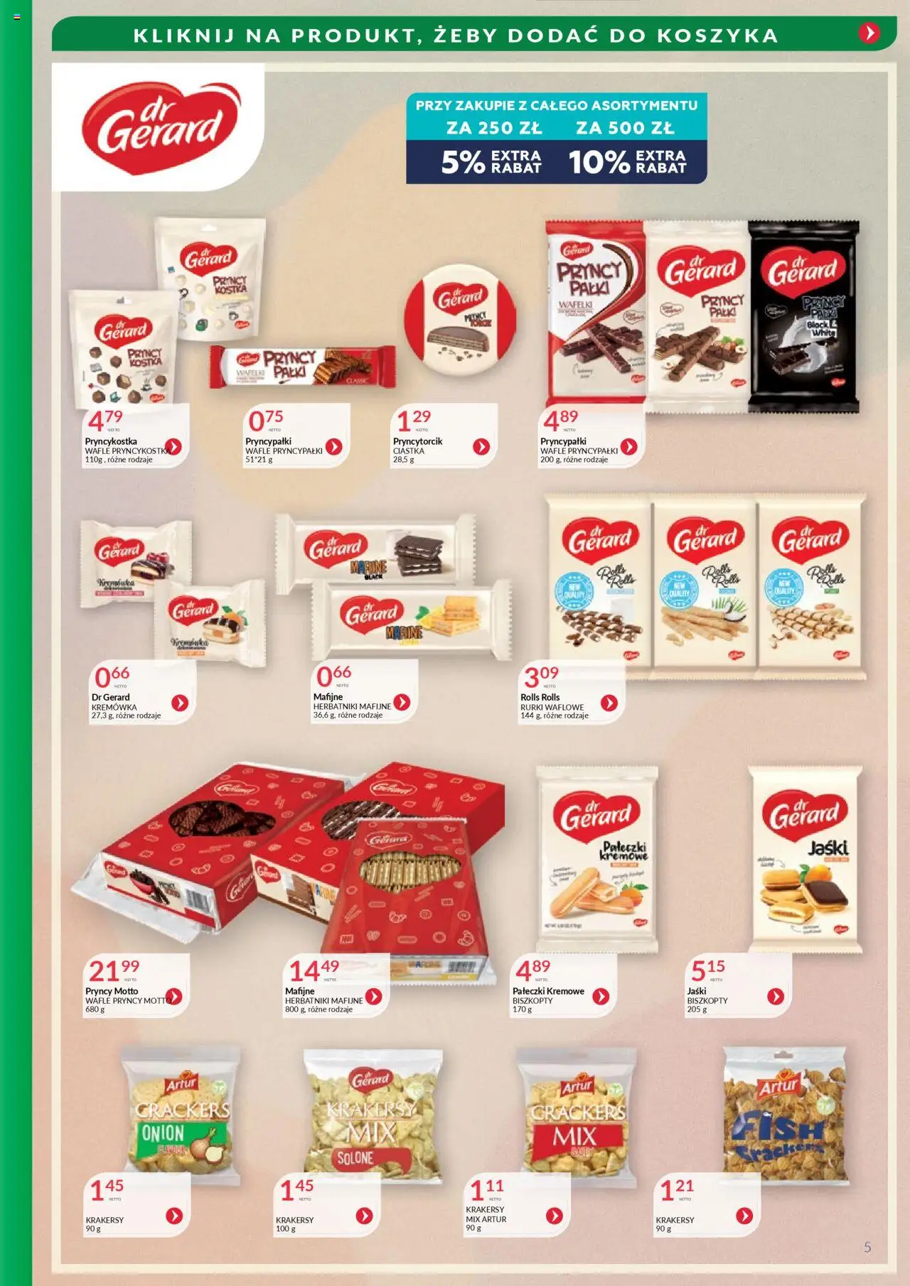Eurocash Gazetka - Słodycze kawy i herbaty od 01.10.2025 | Strona: 5 | Produkty: Wafle, Herbatniki, Krakersy, Ciastka