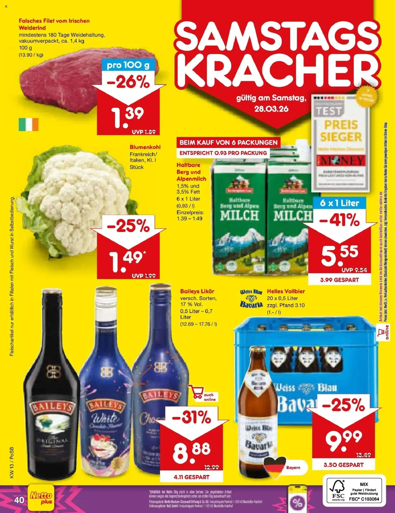 Netto Marken-Discount Prospekt Regensburg	 – gültig ab 23.03.2026 | Seite: 50 | Produkte: Milch, Likör, Wurst, Baileys