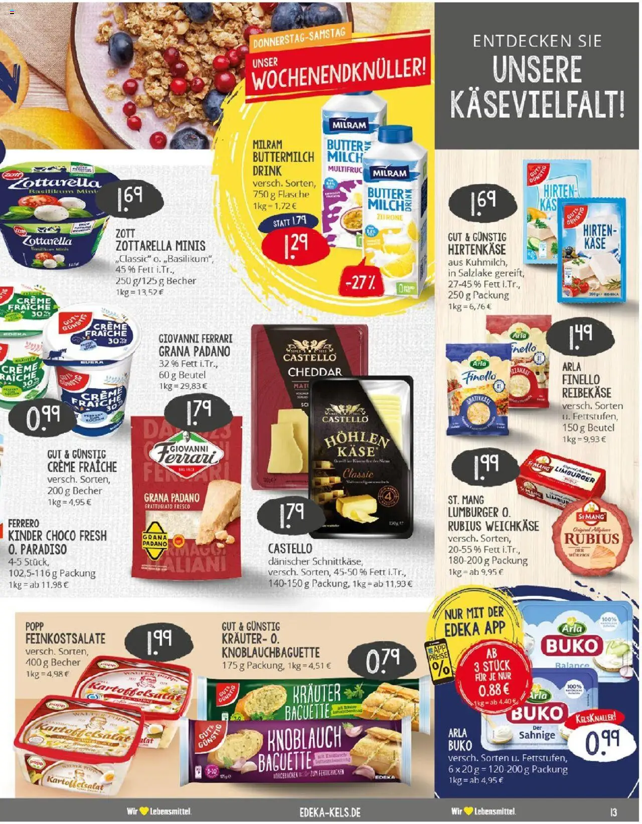 Edeka prospekt Ratingen	 - gültig ab dem 20.07.2025 | Seite: 13 | Produkte: Buttermilch, Feta, Zitrone, Knoblauch