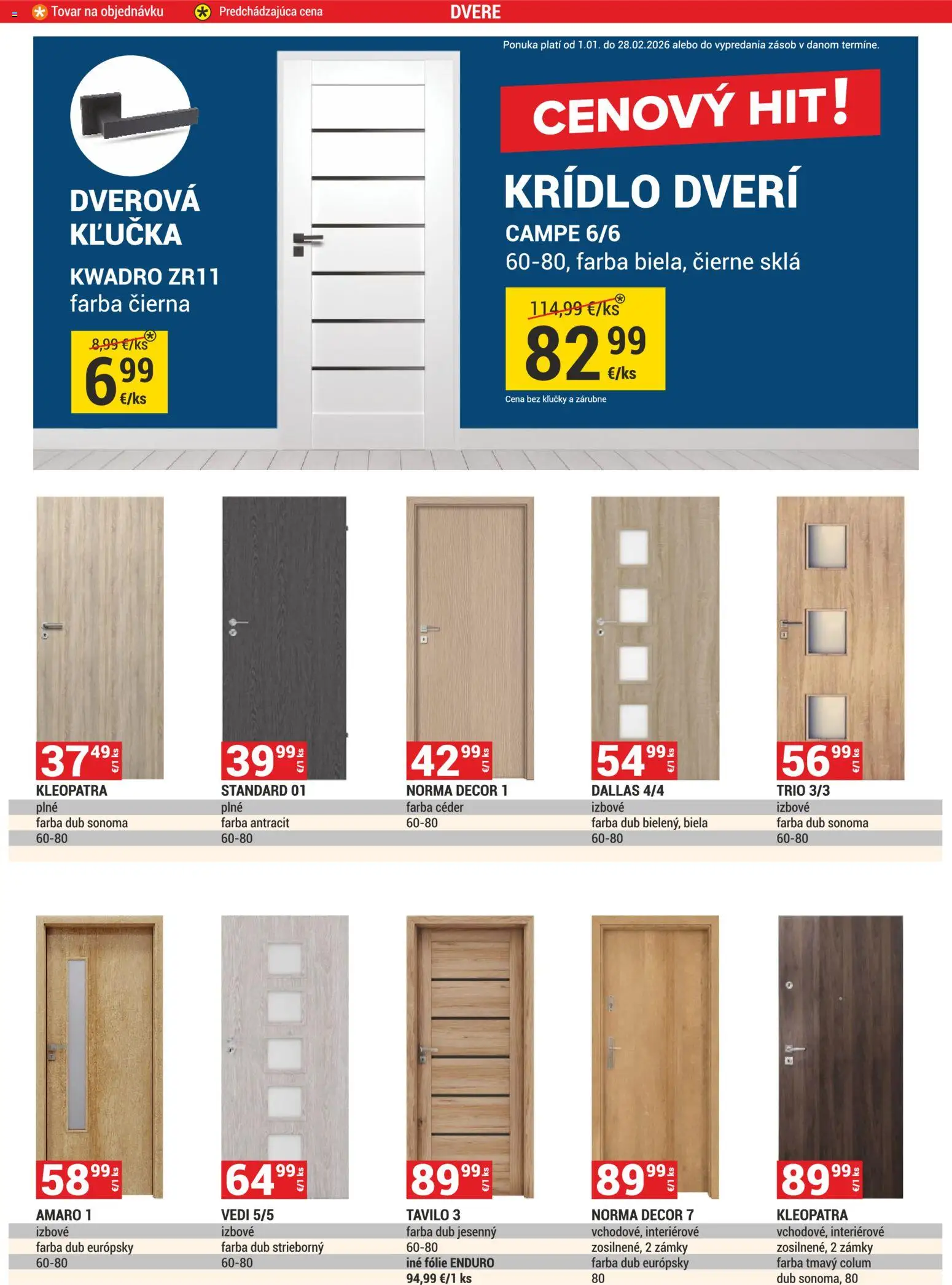 Nové Merkury Market akcie – leták je platný od 01.02.2026 | Strana: 16 | Produkty: Dvere