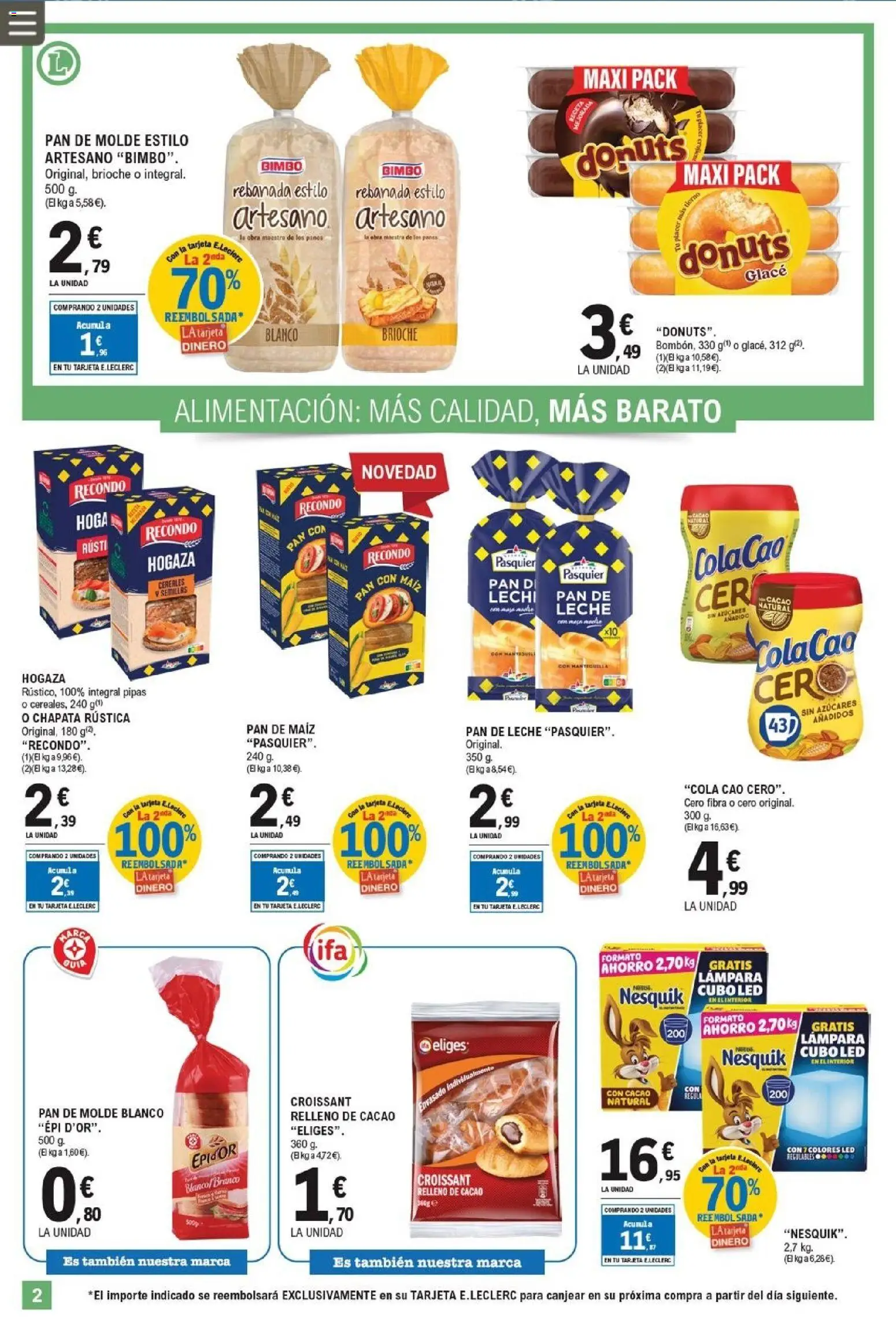 E.Leclerc folleto │ válido desde el 25.03.2026 | Página: 2 | Productos: Croissant, Pan de leche, Donuts, Φρυγανιές σικάλεως