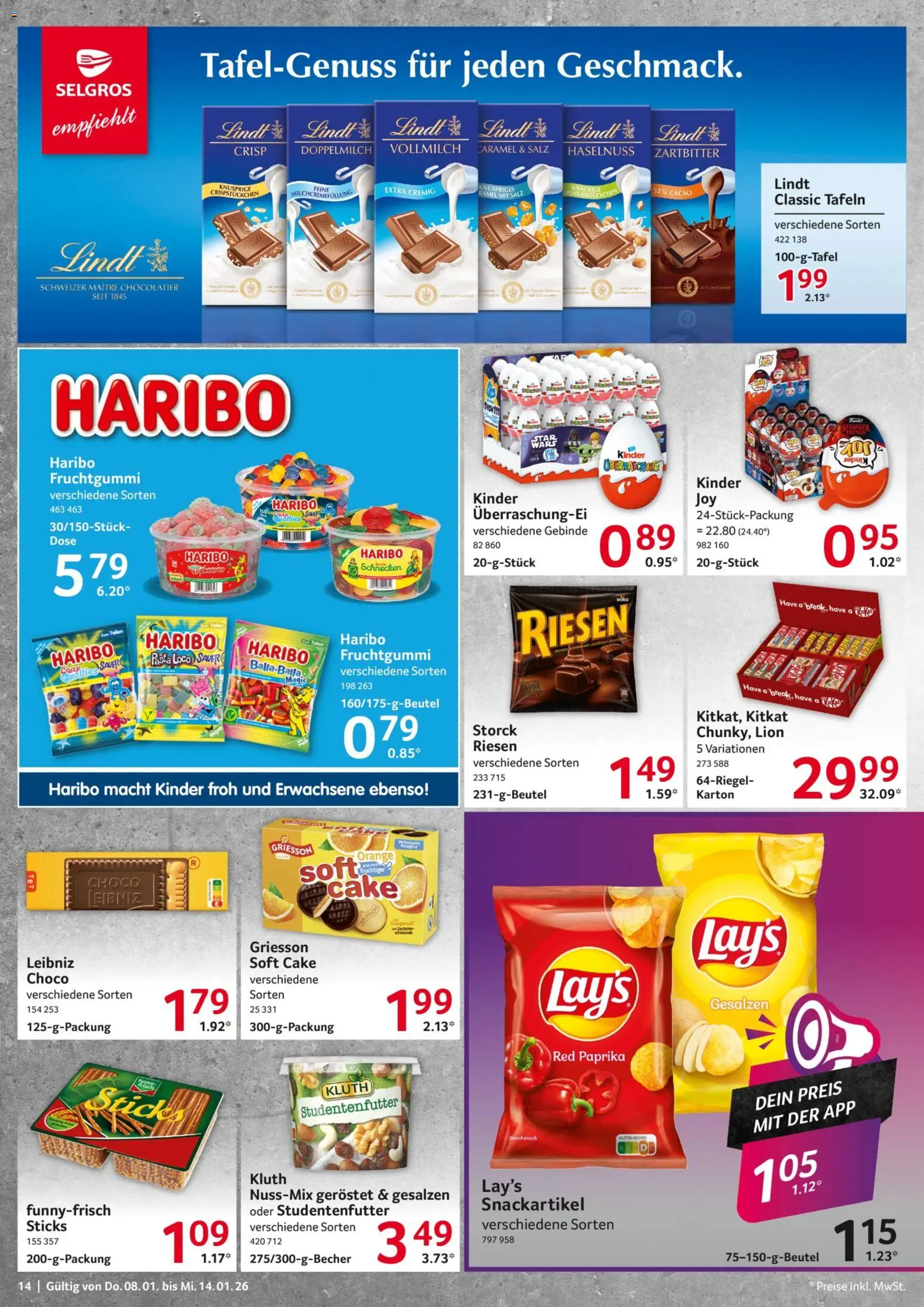 Selgros Prospekt 	 – gültig ab 08.01.2026 | Seite: 14 | Produkte: Haribo, Paprika, Salz, Lindt
