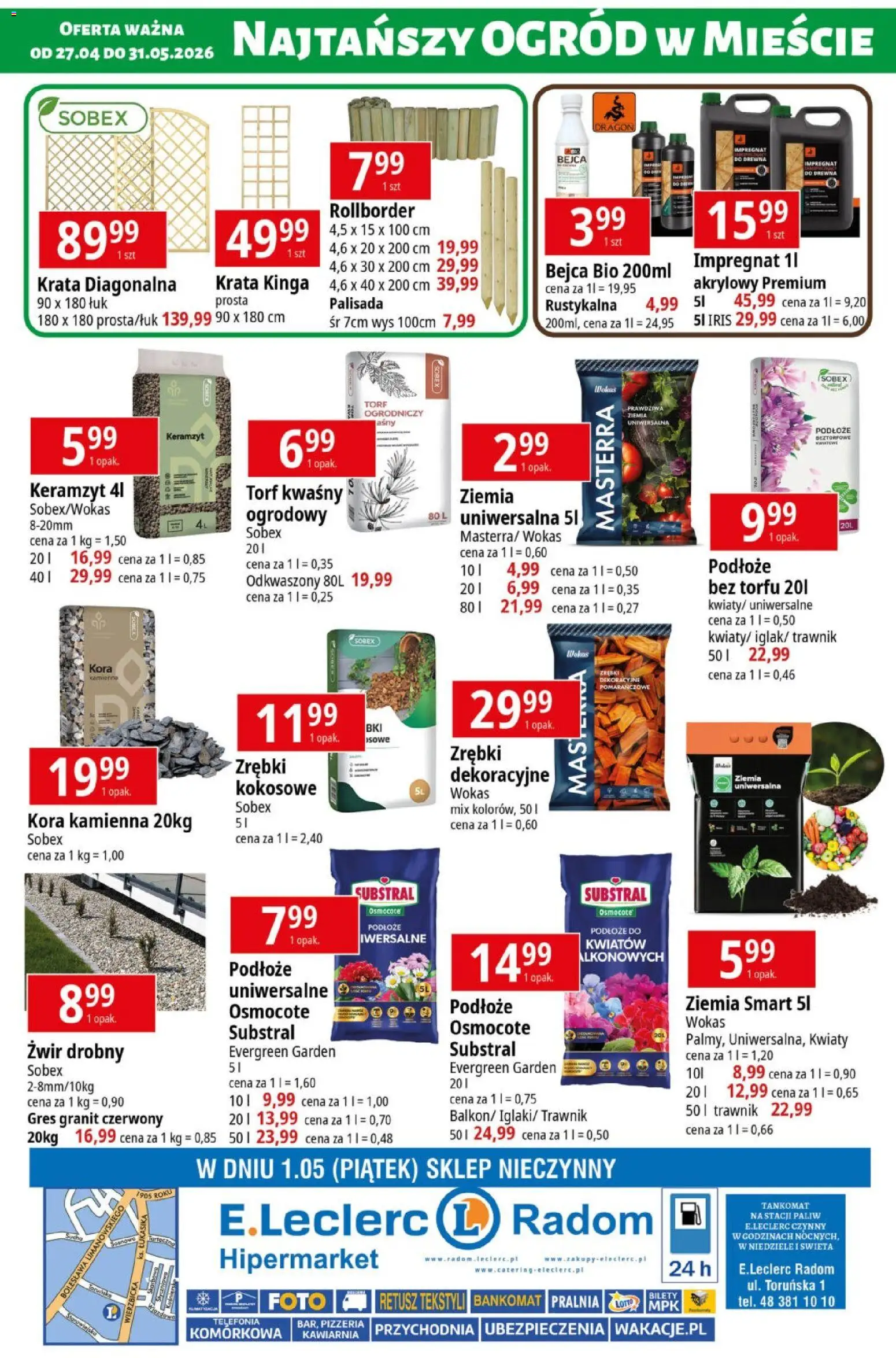 E.Leclerc gazetka - Radom od 27.04.2026 | Strona: 8 | Produkty: Impregnat do drewna, Ziemia, Kwiaty