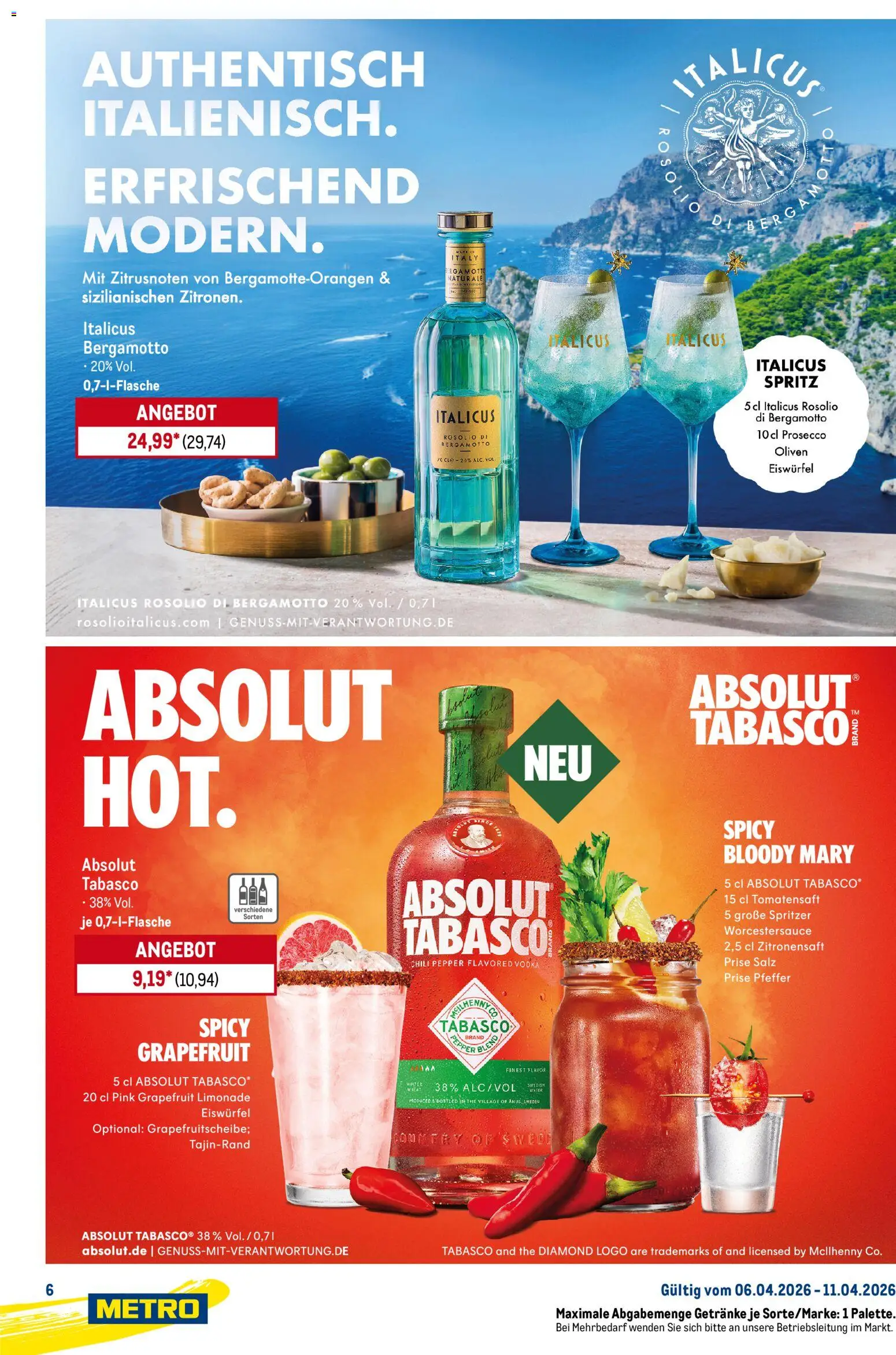 Metro Starke Marken – gültig ab 06.04.2026 | Seite: 6 | Produkte: Limonade, Grapefruit, Prosecco, Pfeffer