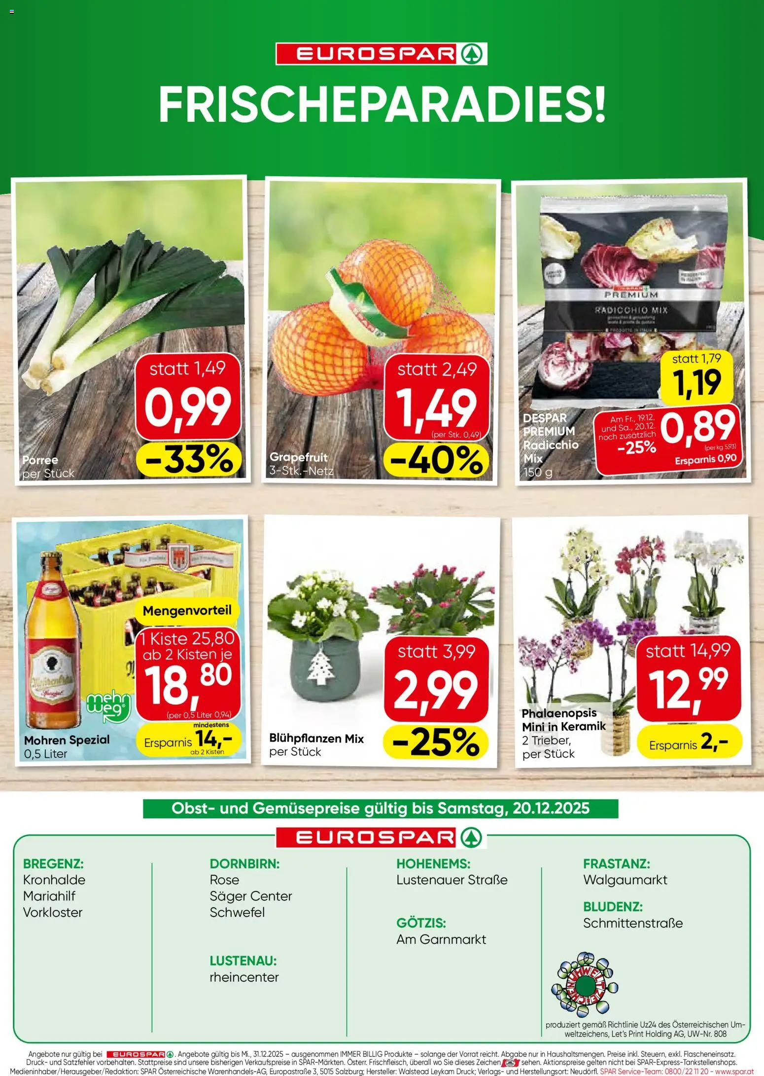 Eurospar Flugblatt - Vorarlberg gültig ab 18.12.2025 | Seite: 20 | Produkte: Grapefruit, Obst