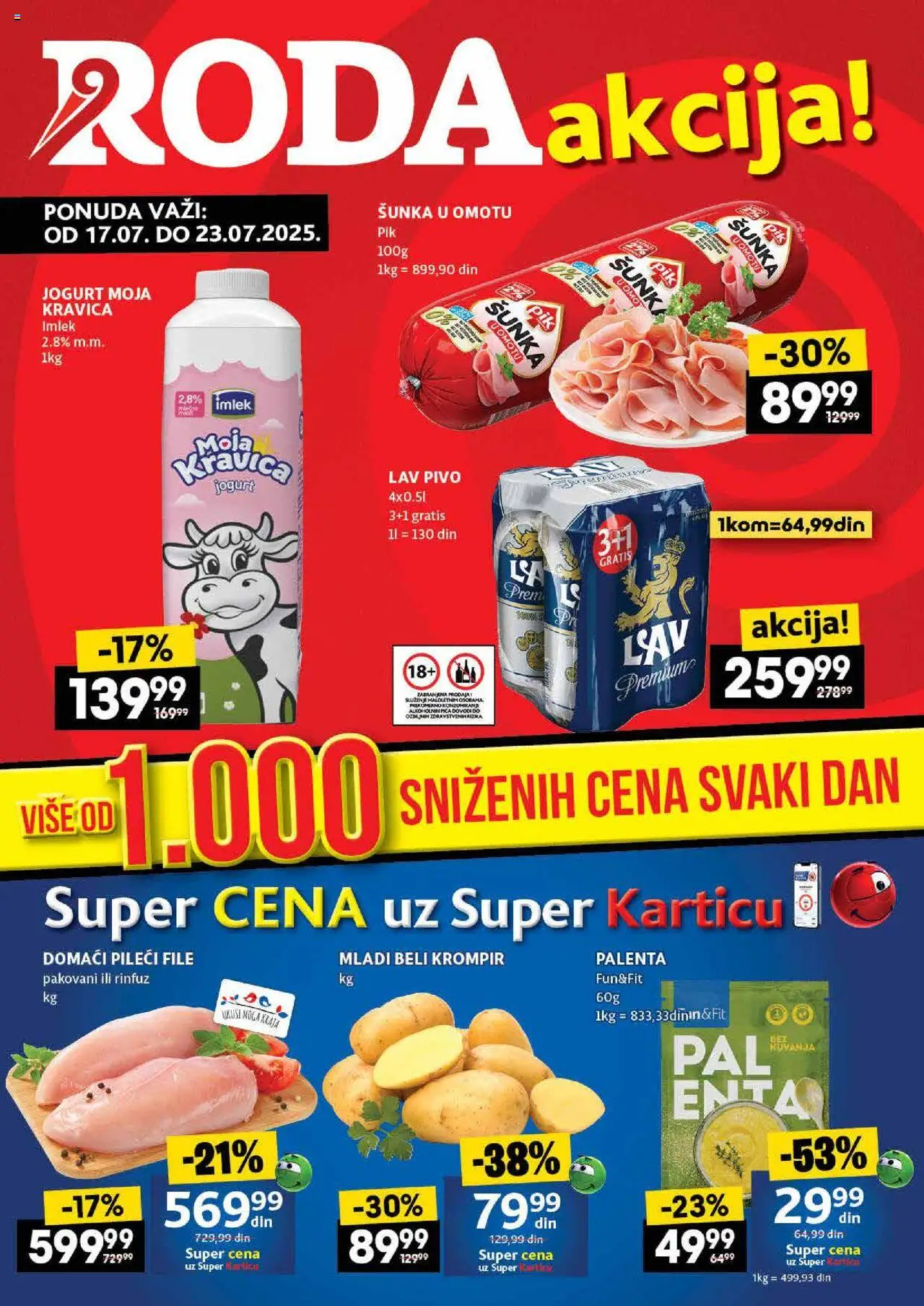 Roda katalog - važi od 17.07.2025 | Strana: 1 | Proizvode: Palenta, Moja kravica, Jogurt, Šunka
