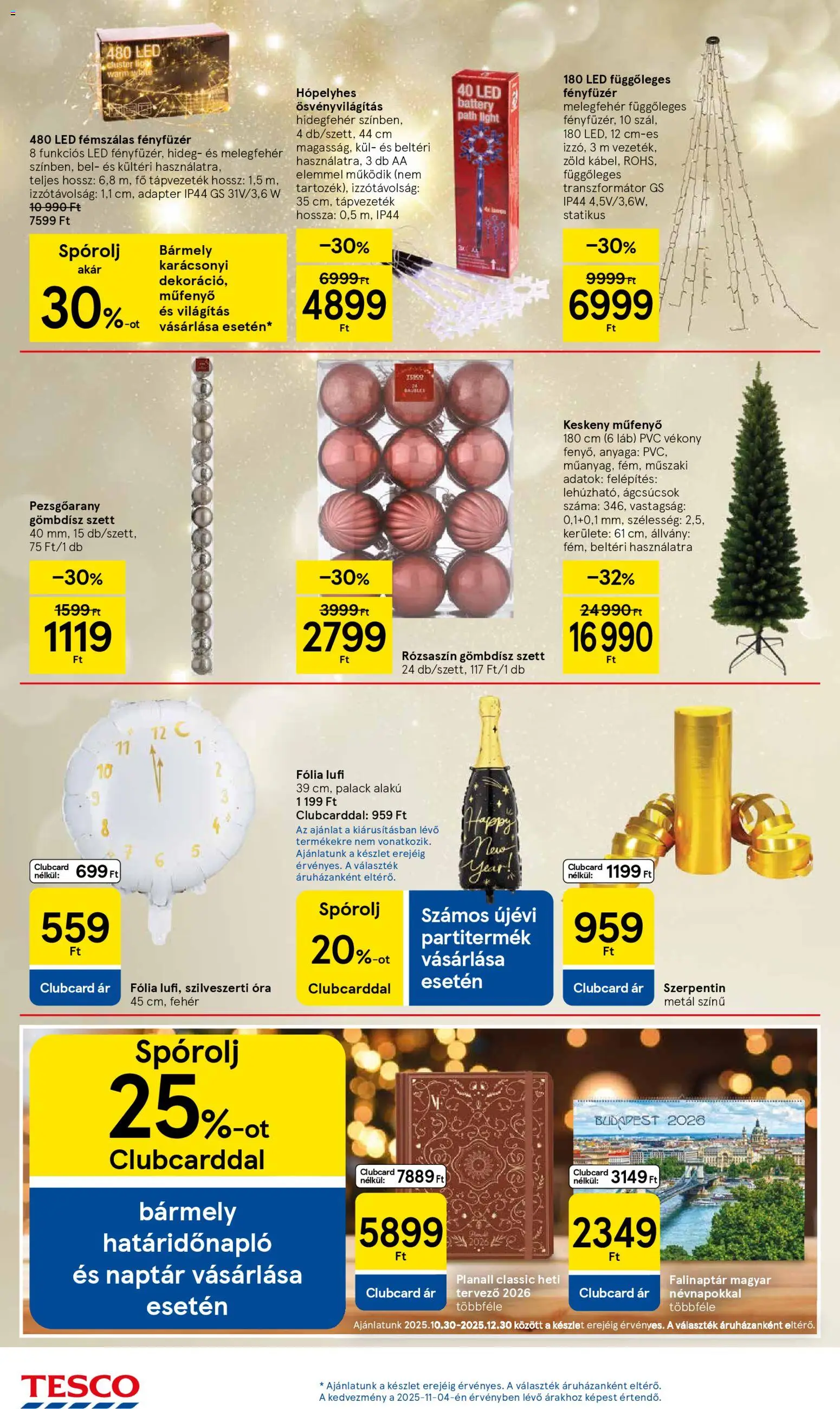 Tesco akciós ujság - amely érvényes a következő dátumtól: 11.12.2025 | Oldal: 18 | Termékek: Fényfüzér, Adapter, Óra
