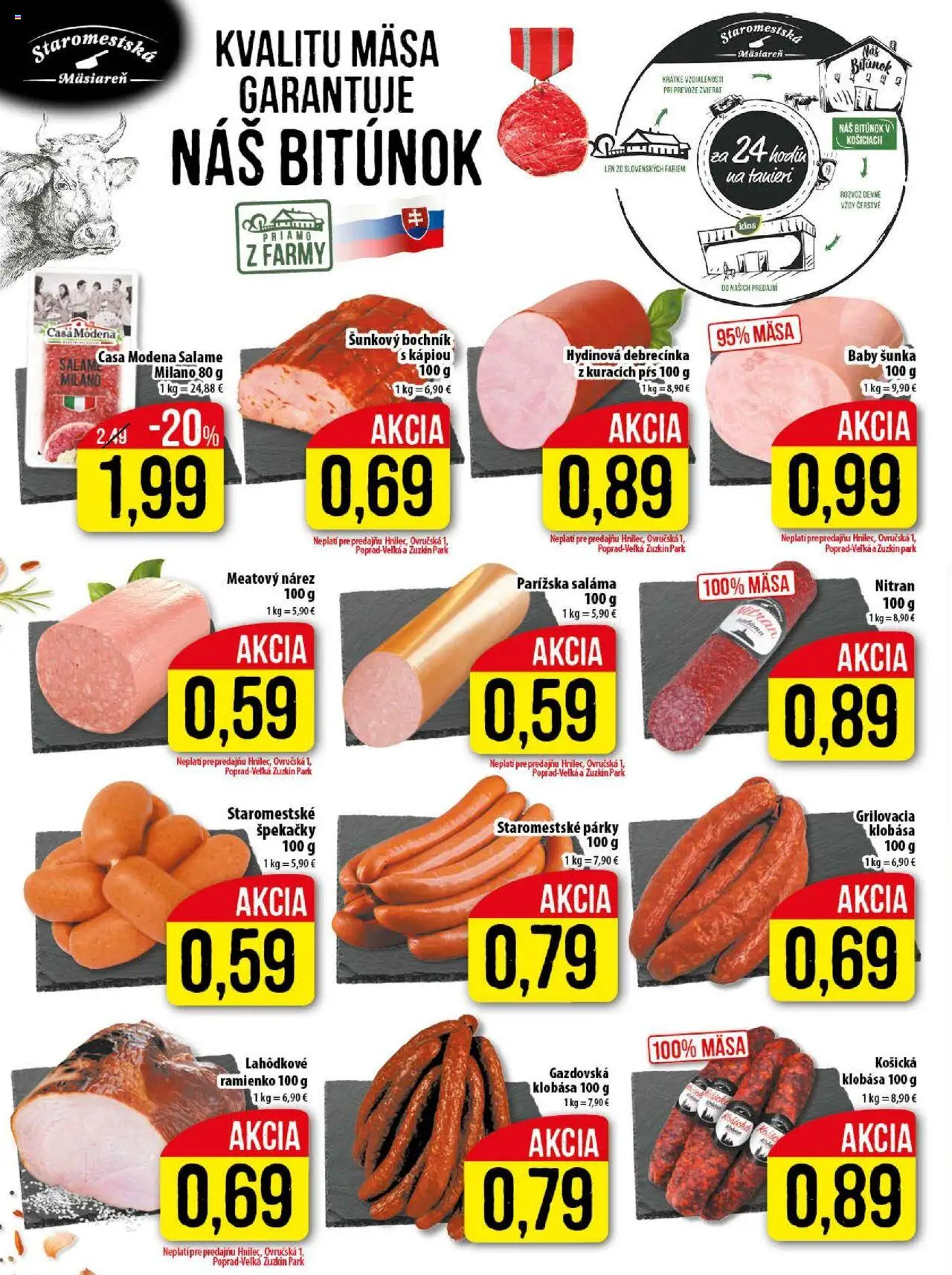 Nové Klas akcie – leták je platný od 08.09.2025 | Strana: 4 | Produkty: Saláma, Šunka, Klobása, Párky