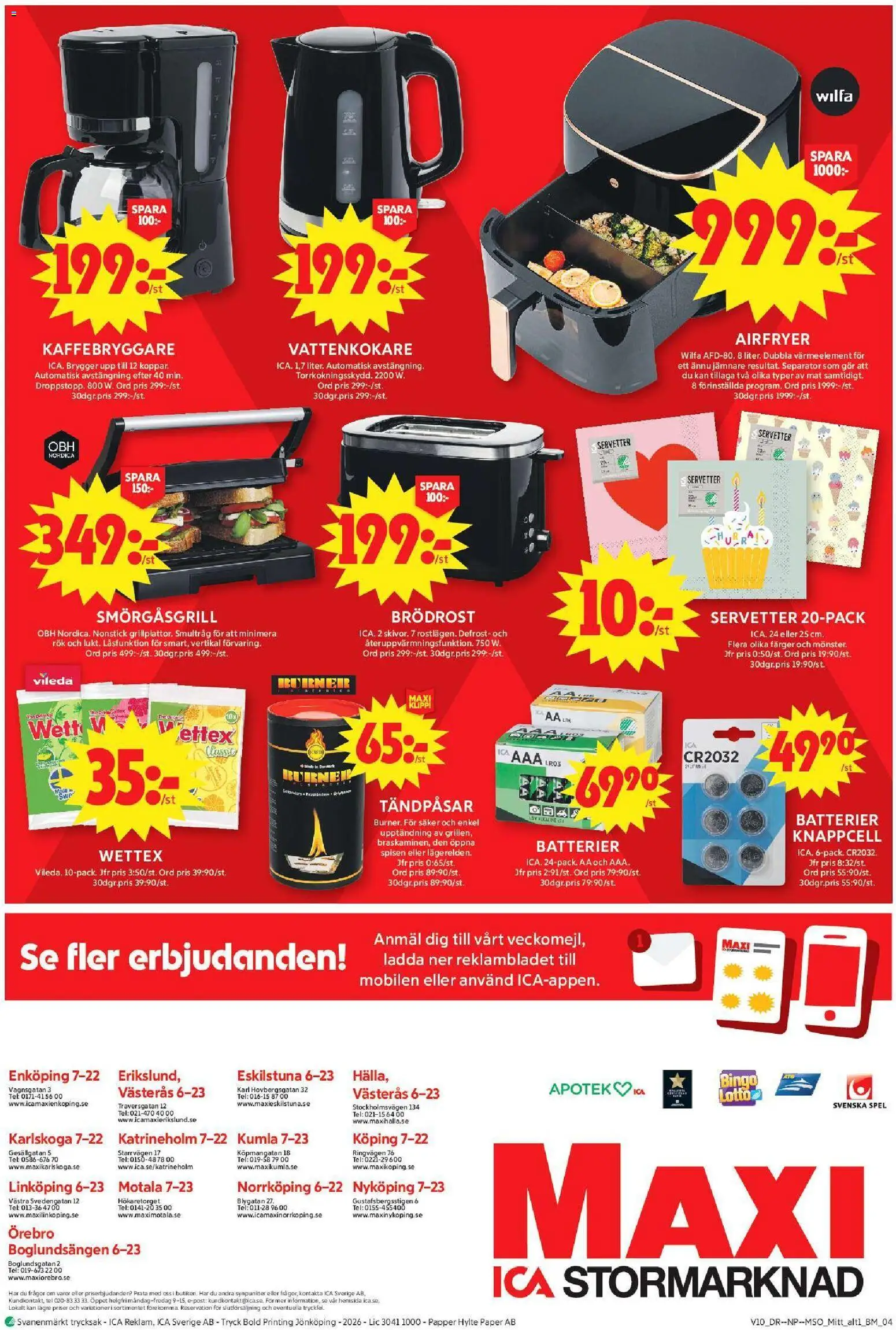 ICA Maxi reklamblad aktuell från 02.03.2026 | Sida: 12 | Produkter: Grill, Kaffebryggare, Smörgåsgrill, Sandwich